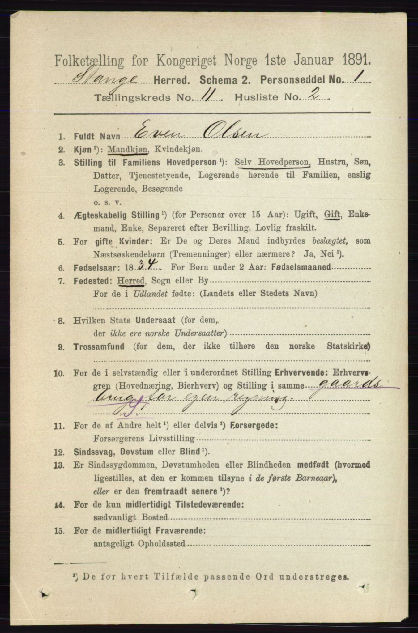 RA, 1891 census for 0417 Stange, 1891, p. 7531