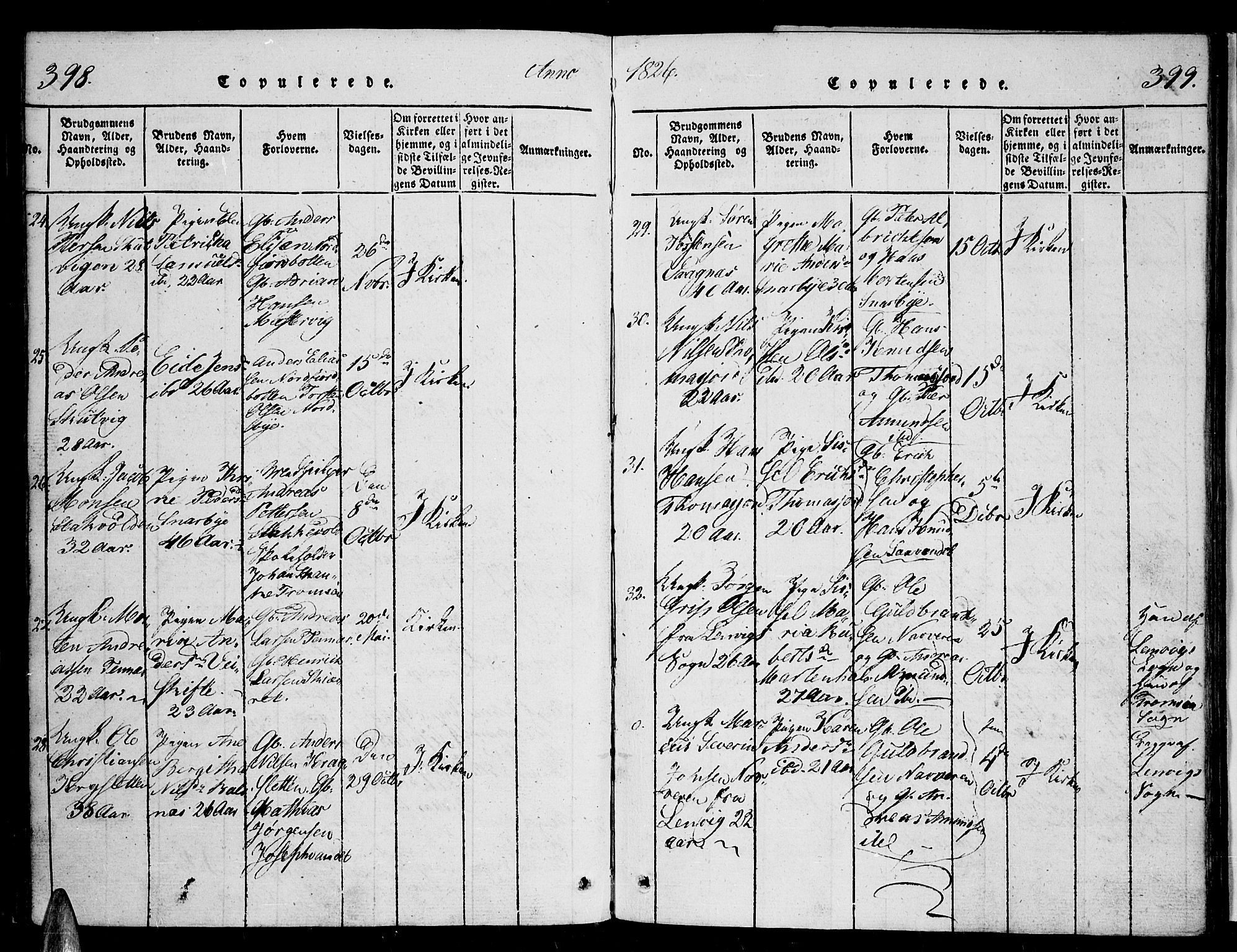 Tromsø sokneprestkontor/stiftsprosti/domprosti, SATØ/S-1343/G/Ga/L0007kirke: Parish register (official) no. 7, 1821-1828, p. 398-399