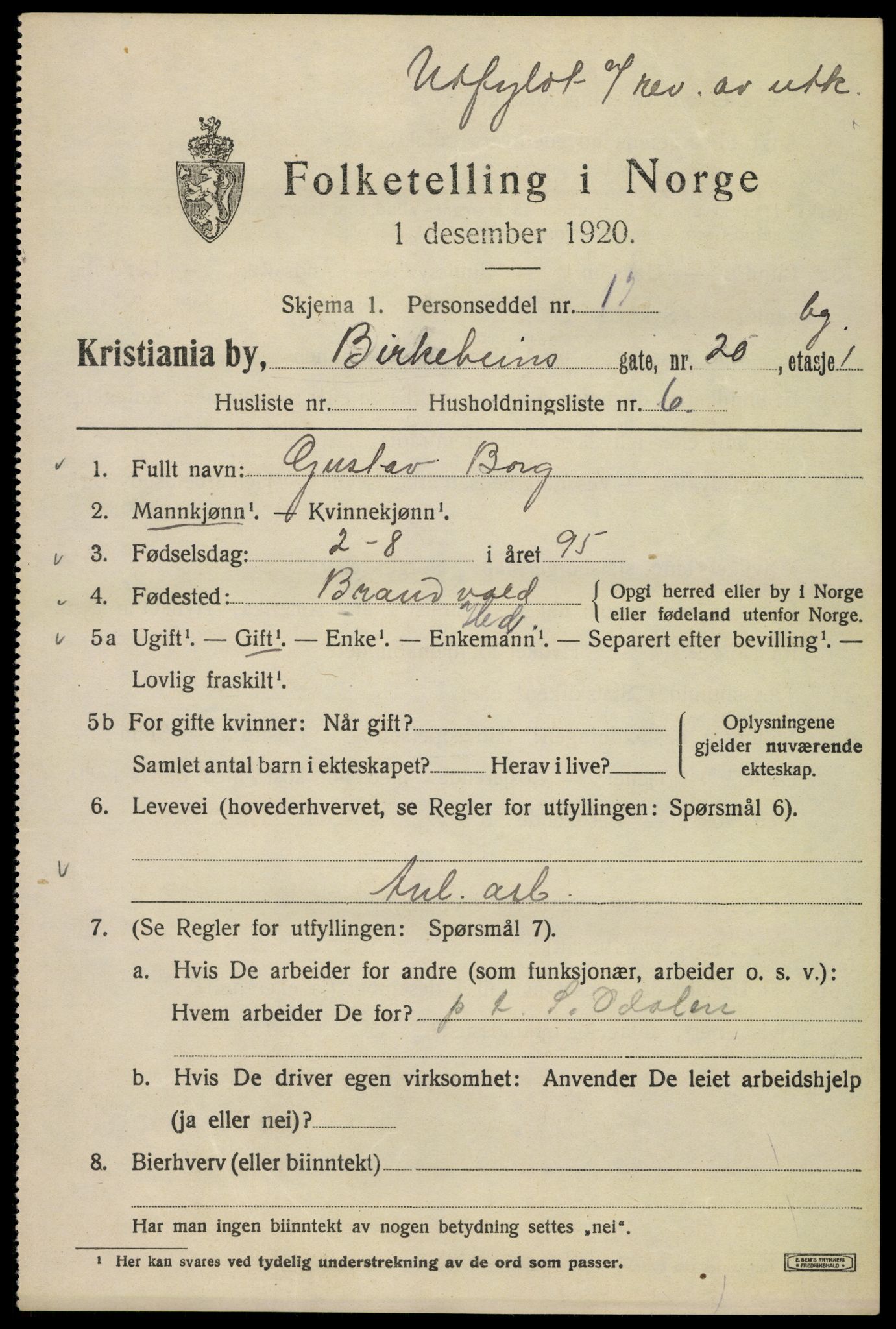 SAO, 1920 census for Kristiania, 1920, p. 156341