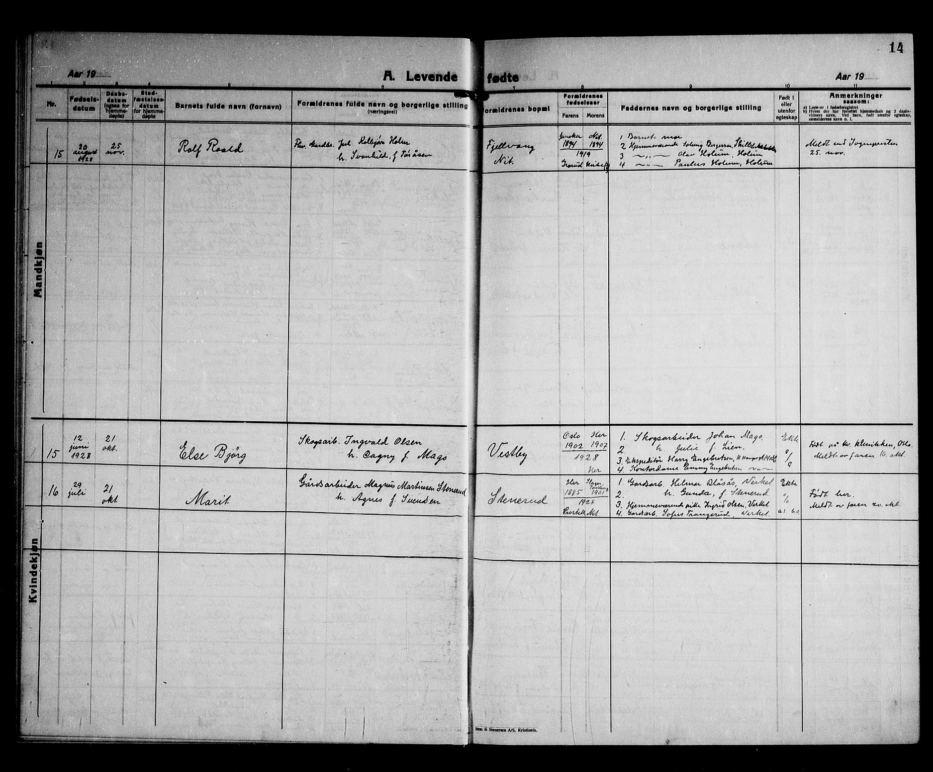 Nittedal prestekontor Kirkebøker, AV/SAO-A-10365a/G/Gb/L0004: Parish register (copy) no. II 4, 1925-1945, p. 14