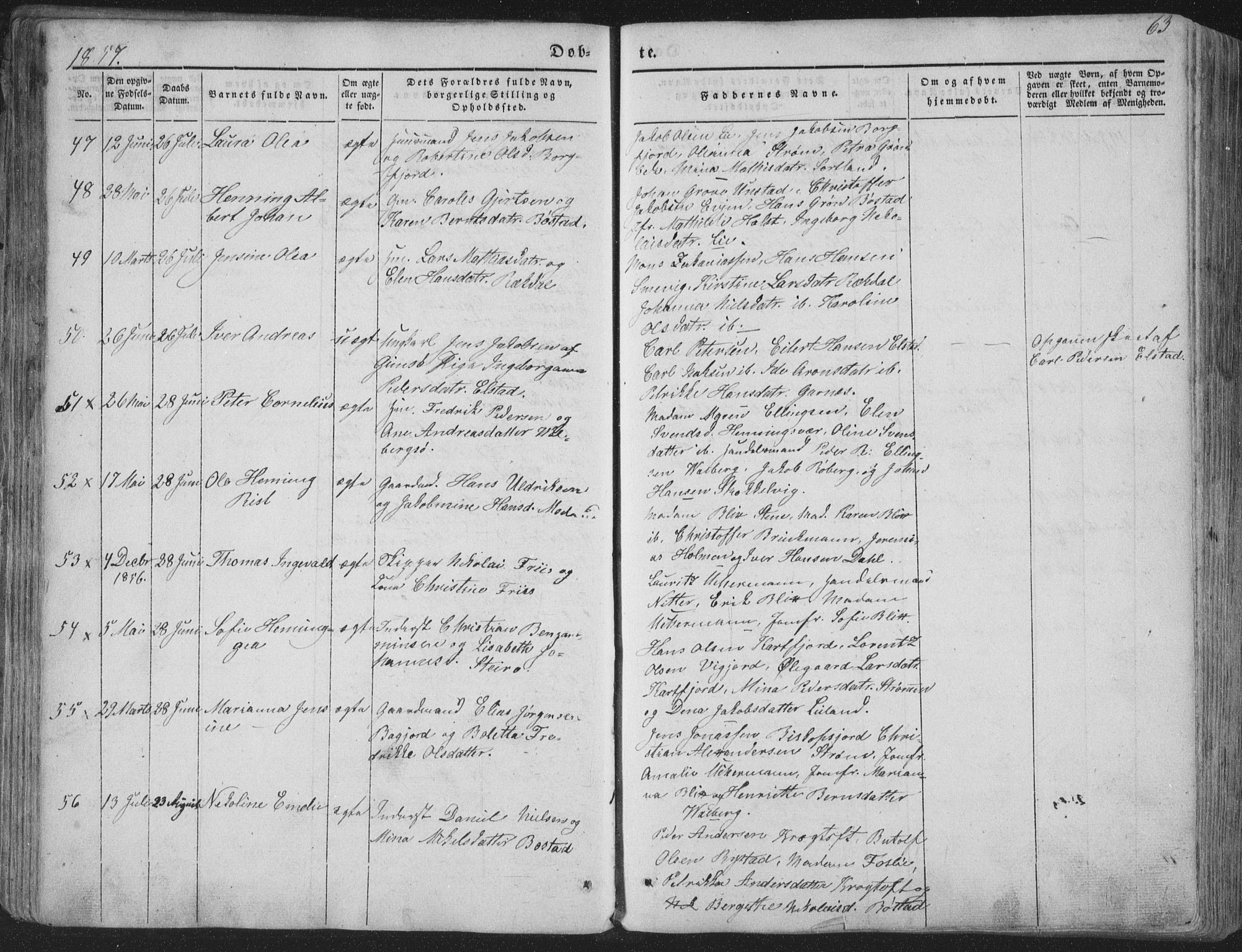Ministerialprotokoller, klokkerbøker og fødselsregistre - Nordland, SAT/A-1459/880/L1131: Parish register (official) no. 880A05, 1844-1868, p. 63