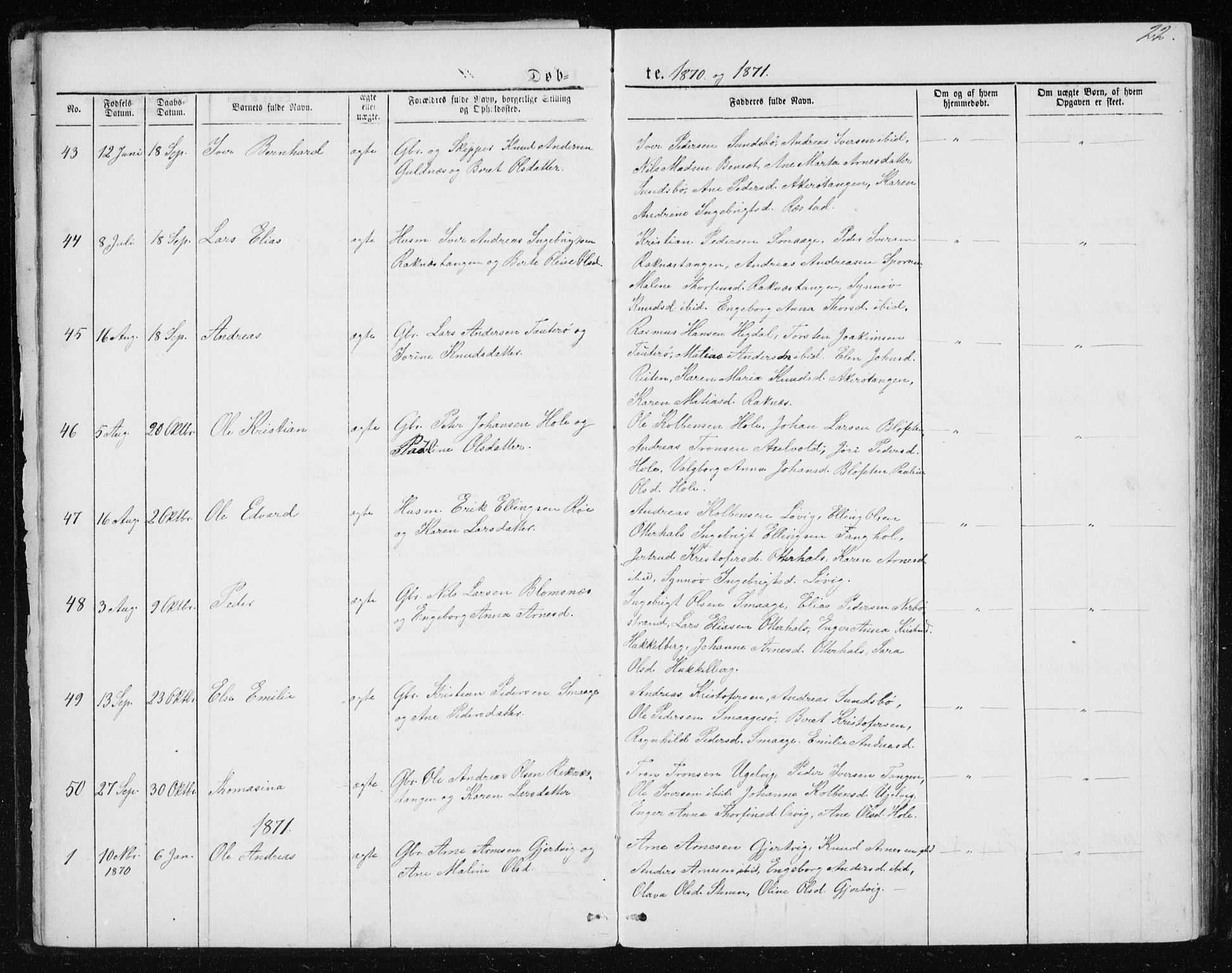 Ministerialprotokoller, klokkerbøker og fødselsregistre - Møre og Romsdal, SAT/A-1454/560/L0724: Parish register (copy) no. 560C01, 1867-1892, p. 22