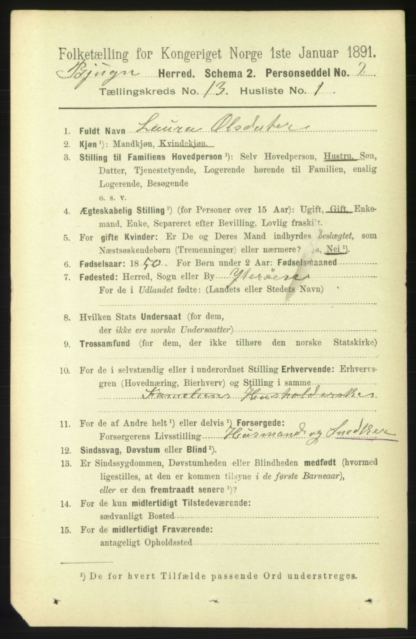 RA, 1891 census for 1627 Bjugn, 1891, p. 3759