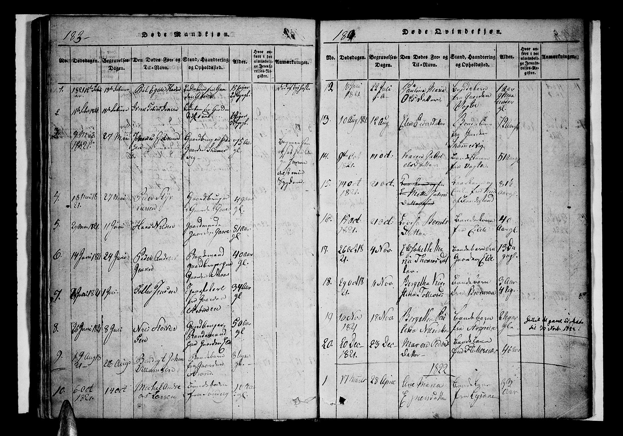 Kvæfjord sokneprestkontor, SATØ/S-1323/G/Ga/Gaa/L0002kirke: Parish register (official) no. 2, 1821-1830, p. 183-184