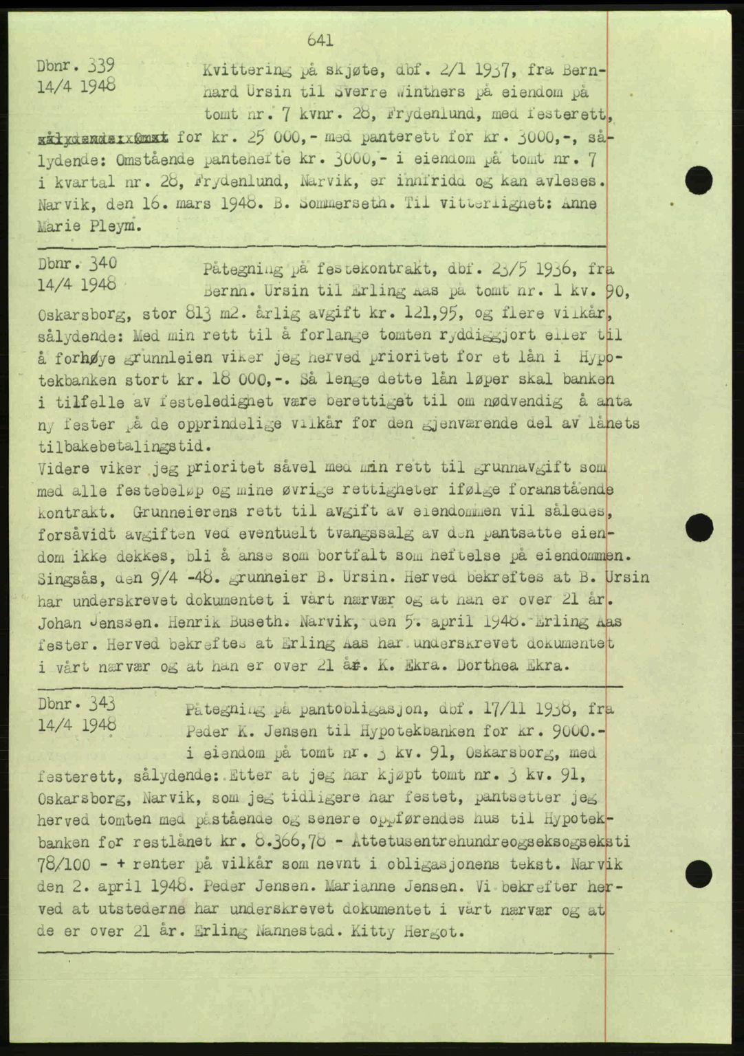 Narvik sorenskriveri, AV/SAT-A-0002/1/2/2C/2Ca: Mortgage book no. A18, 1941-1951, Diary no: : 339/1948