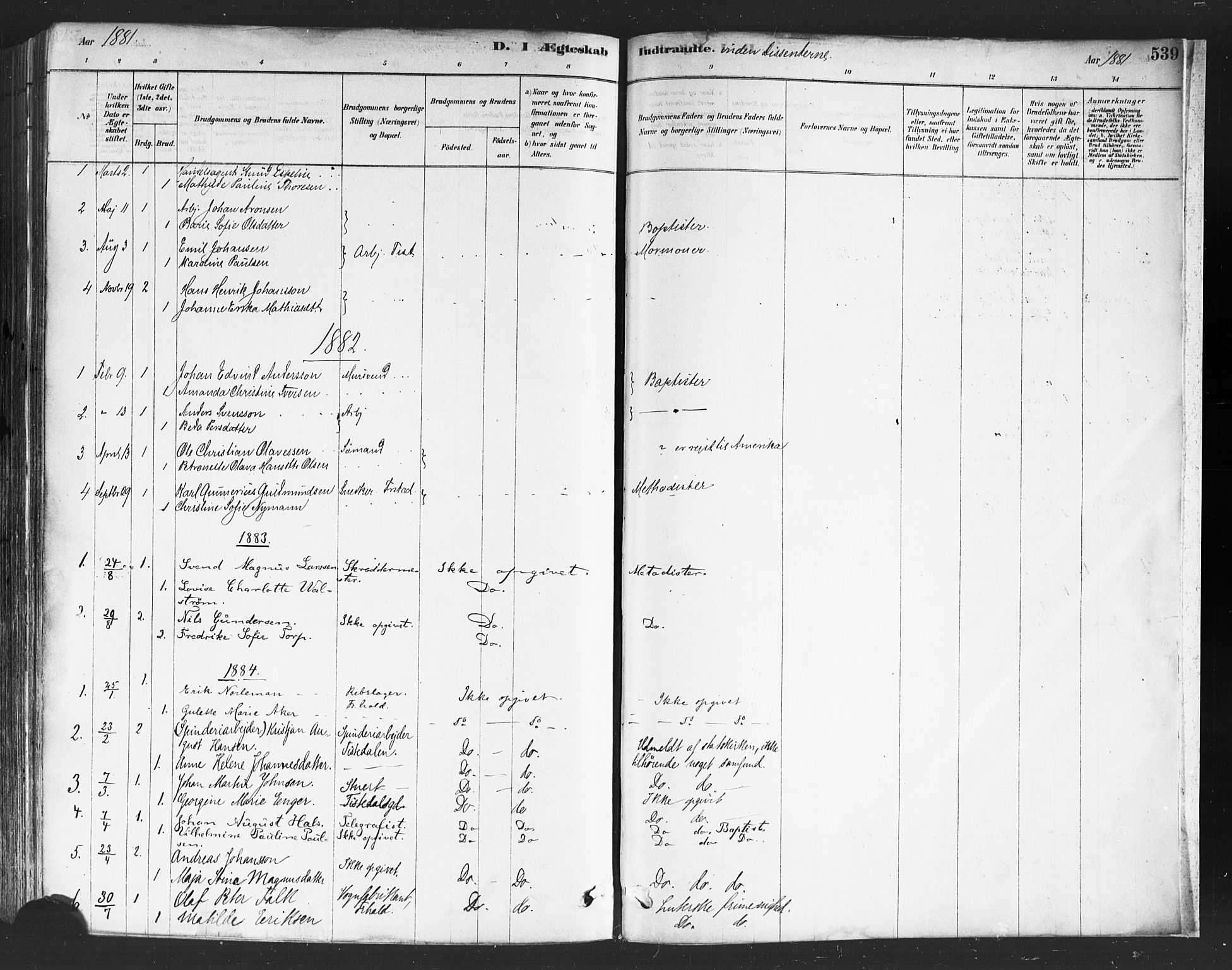 Halden prestekontor Kirkebøker, SAO/A-10909/F/Fa/L0011: Parish register (official) no. I 11, 1878-1889, p. 539