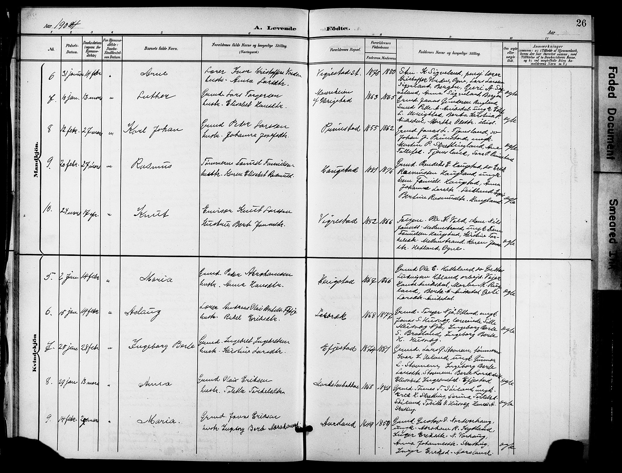 Hå sokneprestkontor, AV/SAST-A-101801/001/30BB/L0006: Parish register (copy) no. B 6, 1900-1924, p. 26