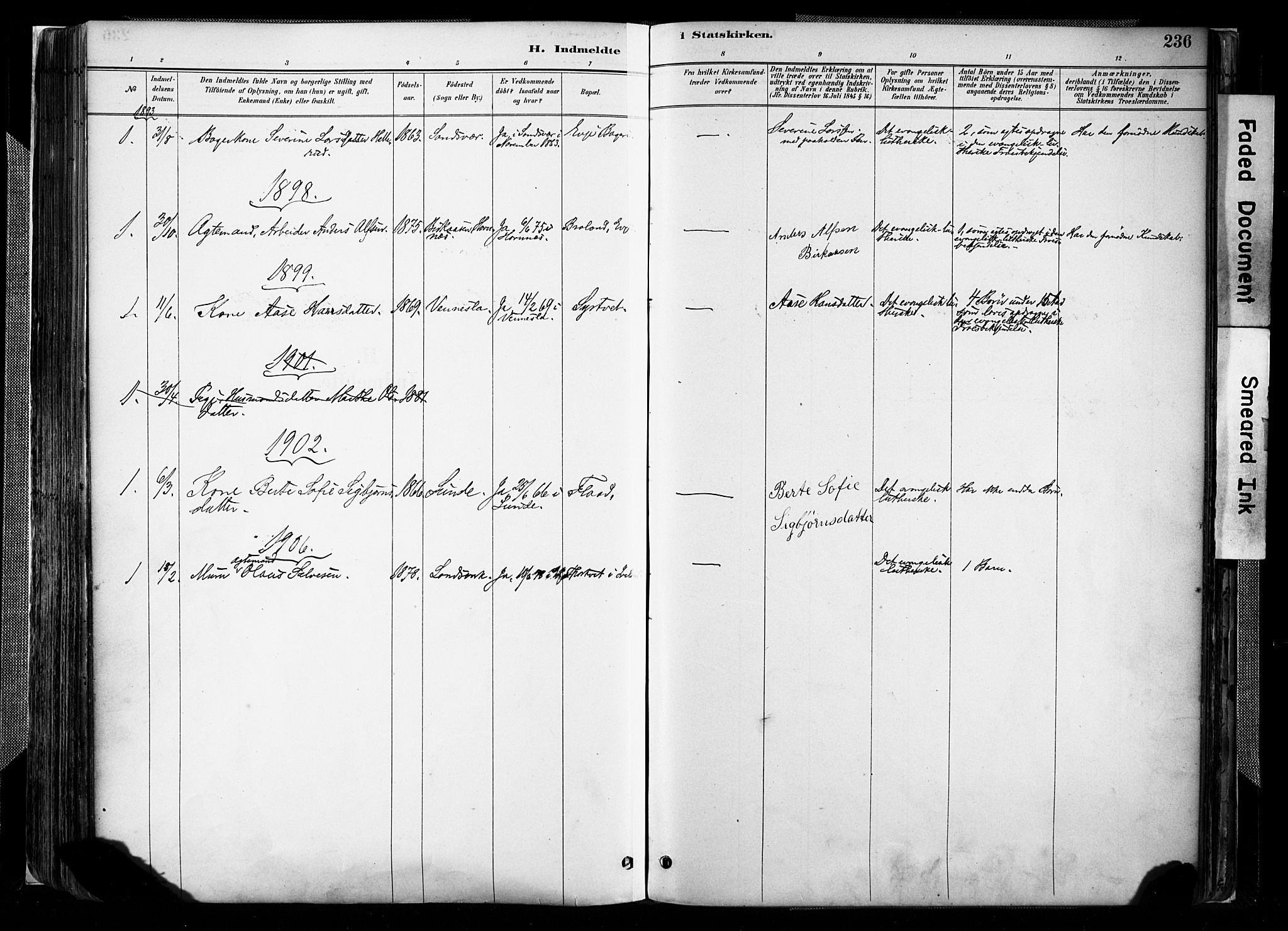 Evje sokneprestkontor, AV/SAK-1111-0008/F/Fa/Faa/L0007: Parish register (official) no. A 7, 1884-1909, p. 236