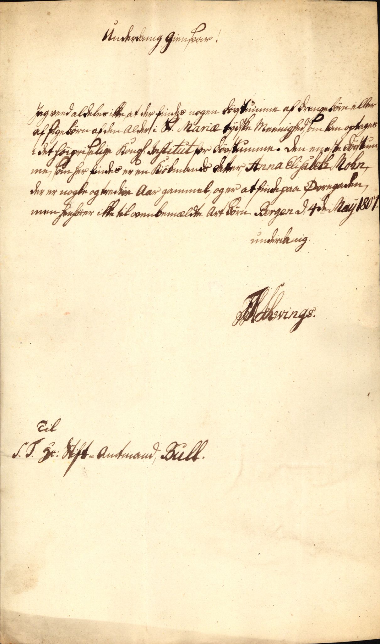Stiftamtmannen i Bergen, SAB/A-100006/F/Fg/L0078/0003: Lnr. 2124.  / Døvstumme, 1807, p. 6