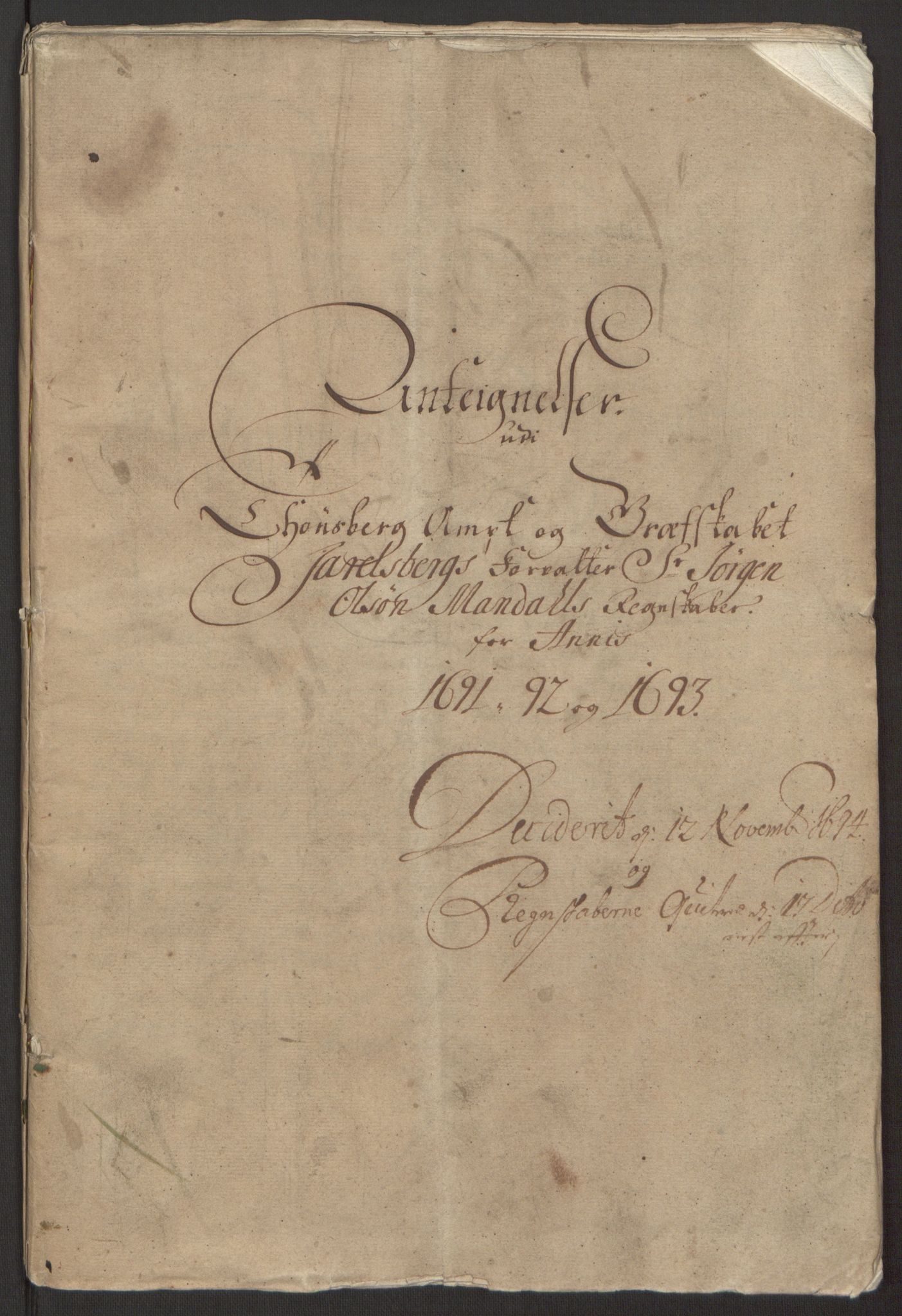 Rentekammeret inntil 1814, Reviderte regnskaper, Fogderegnskap, RA/EA-4092/R32/L1866: Fogderegnskap Jarlsberg grevskap, 1693, p. 426