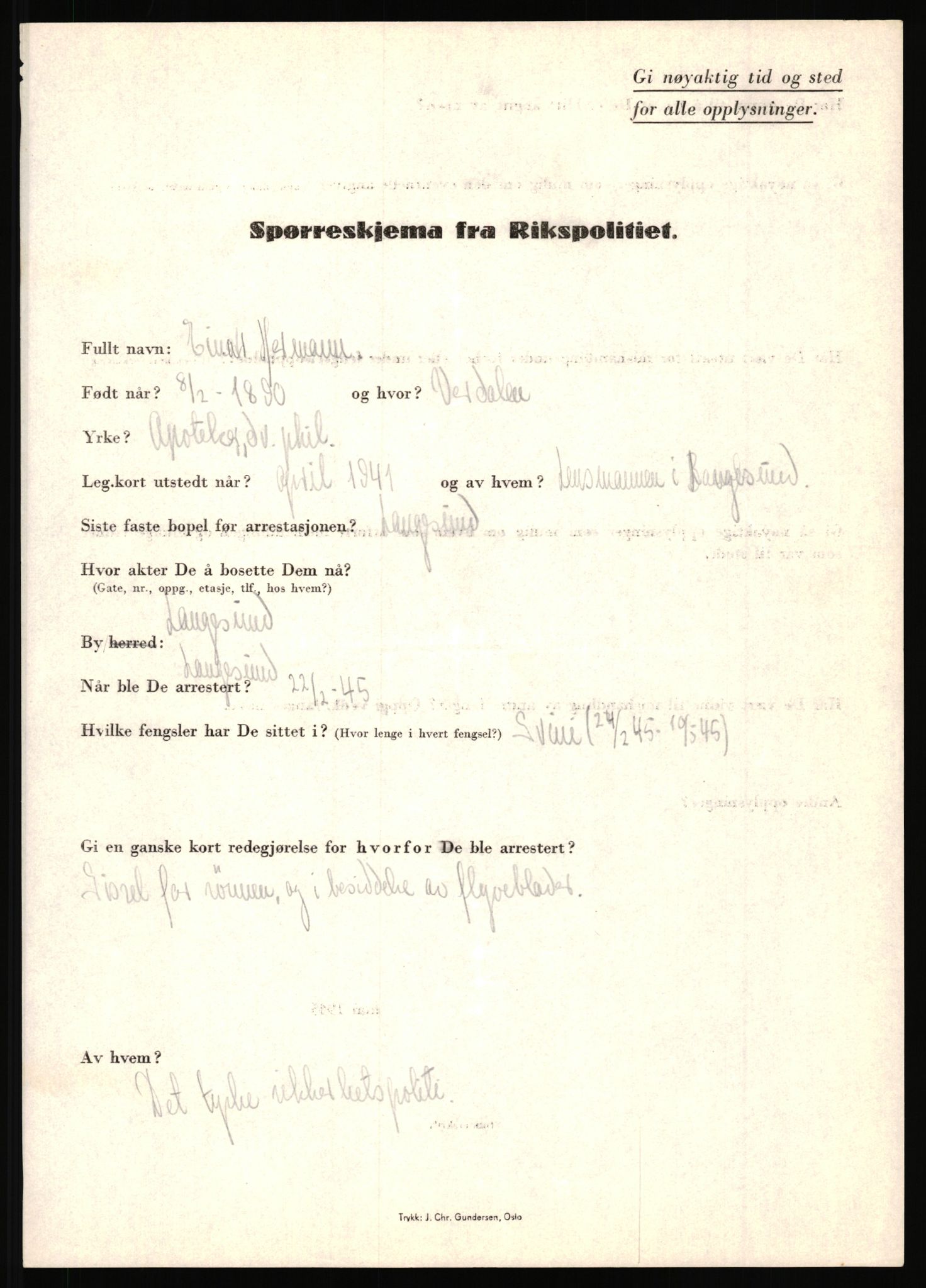 Rikspolitisjefen, AV/RA-S-1560/L/L0007: Heen, Erik C. - Iversen, Trygve, 1940-1945, p. 135