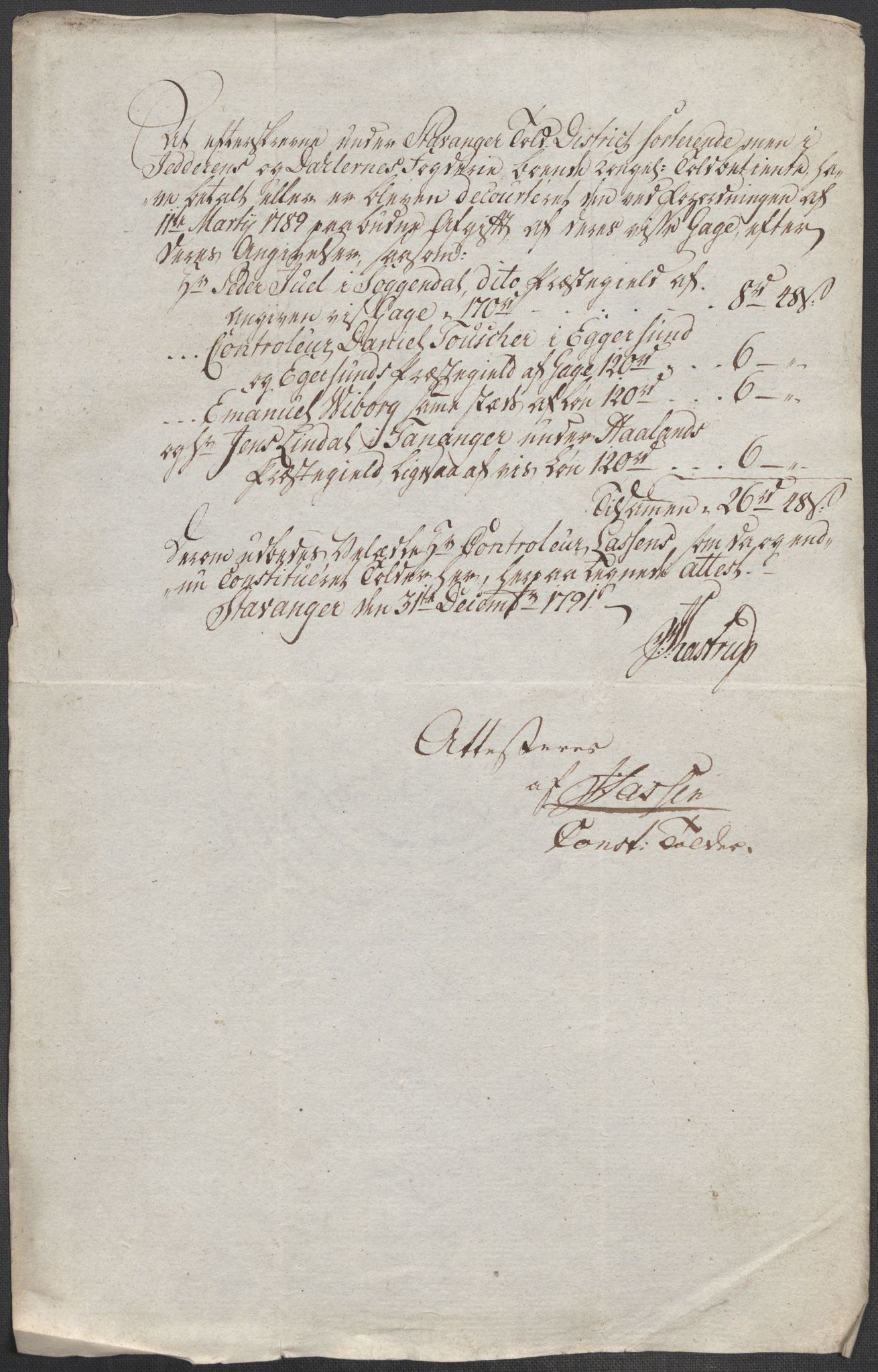 Rentekammeret inntil 1814, Reviderte regnskaper, Mindre regnskaper, AV/RA-EA-4068/Rf/Rfe/L0018: Jarlsberg grevskap, Jæren og Dalane fogderi, 1789, p. 228