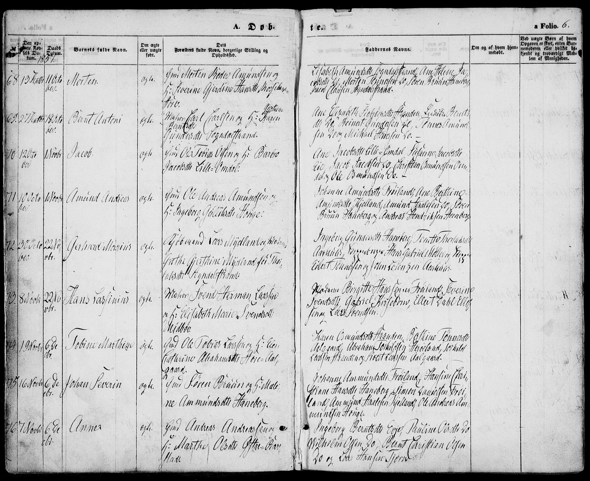 Sokndal sokneprestkontor, AV/SAST-A-101808: Parish register (official) no. A 9, 1857-1874, p. 6