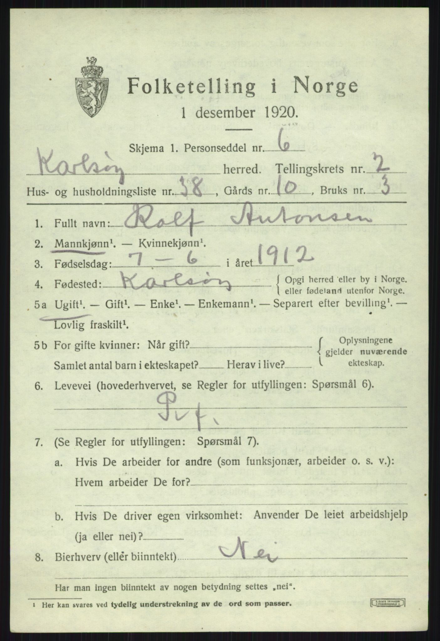 SATØ, 1920 census for Karlsøy, 1920, p. 1701