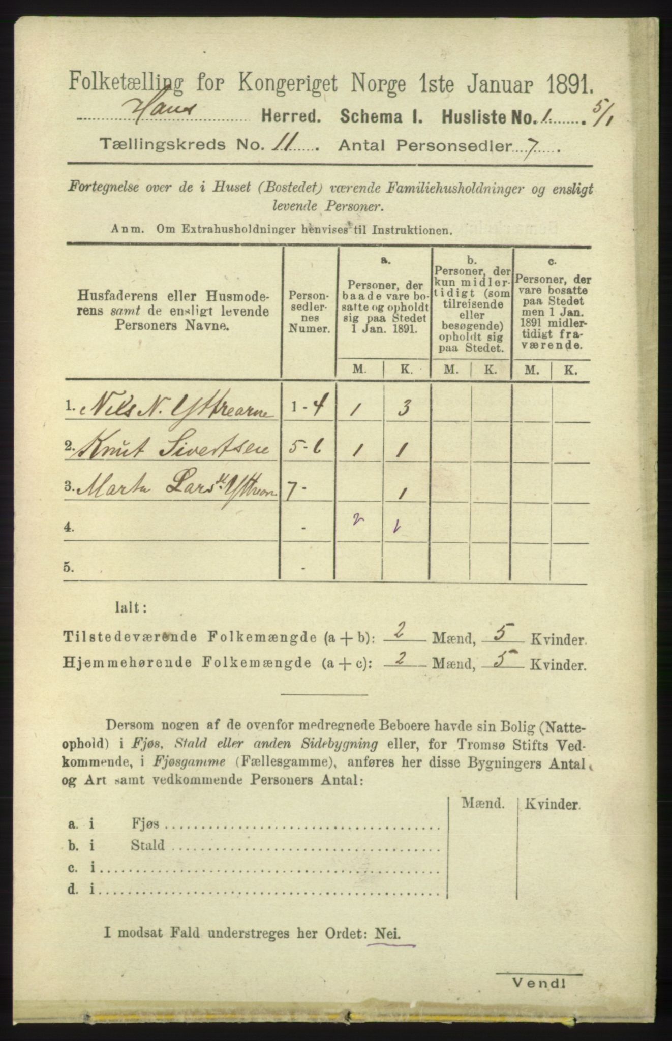 RA, 1891 census for 1250 Haus, 1891, p. 4272