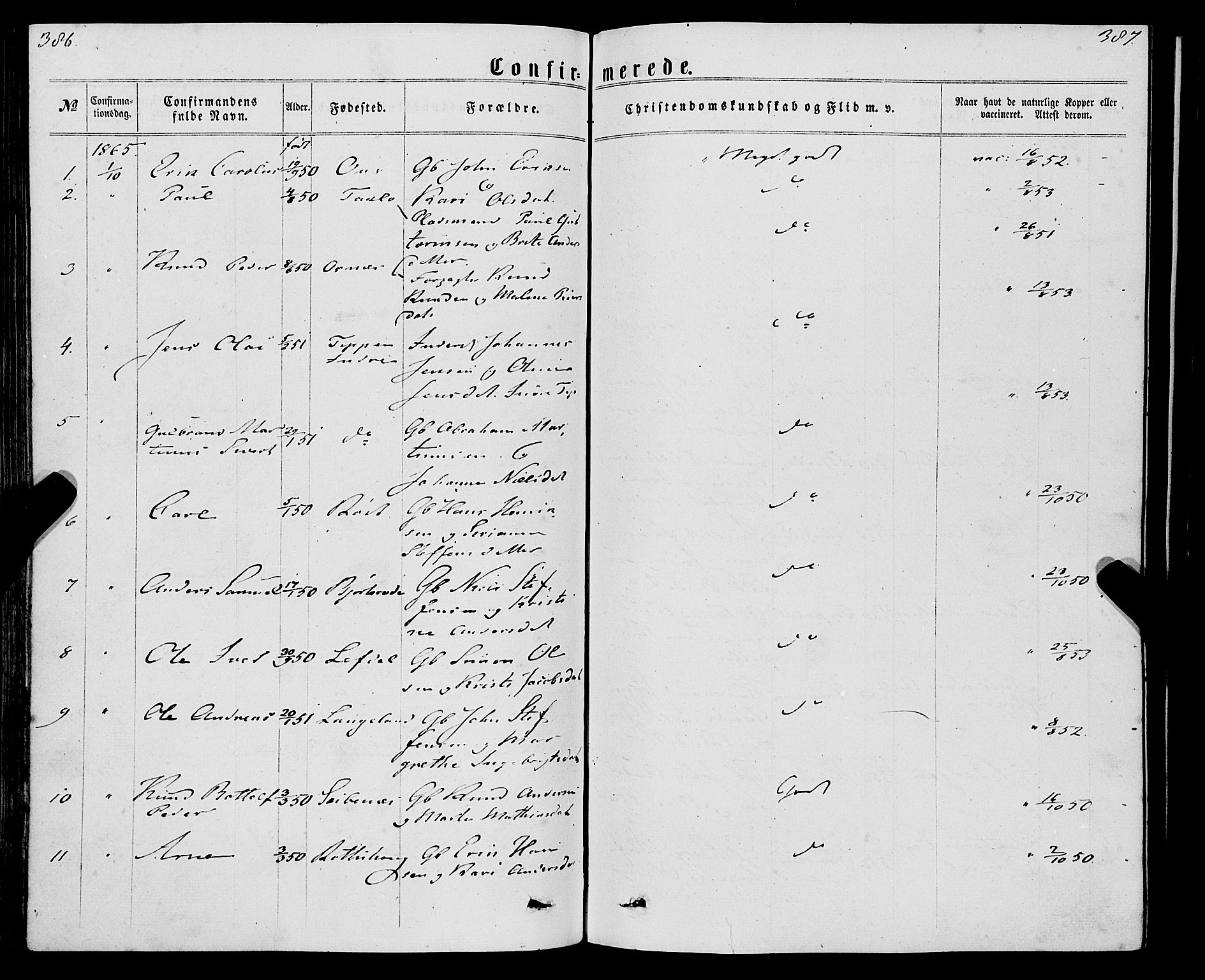 Eid sokneprestembete, SAB/A-82301/H/Haa/Haaa/L0009: Parish register (official) no. A 9, 1861-1868, p. 386-387
