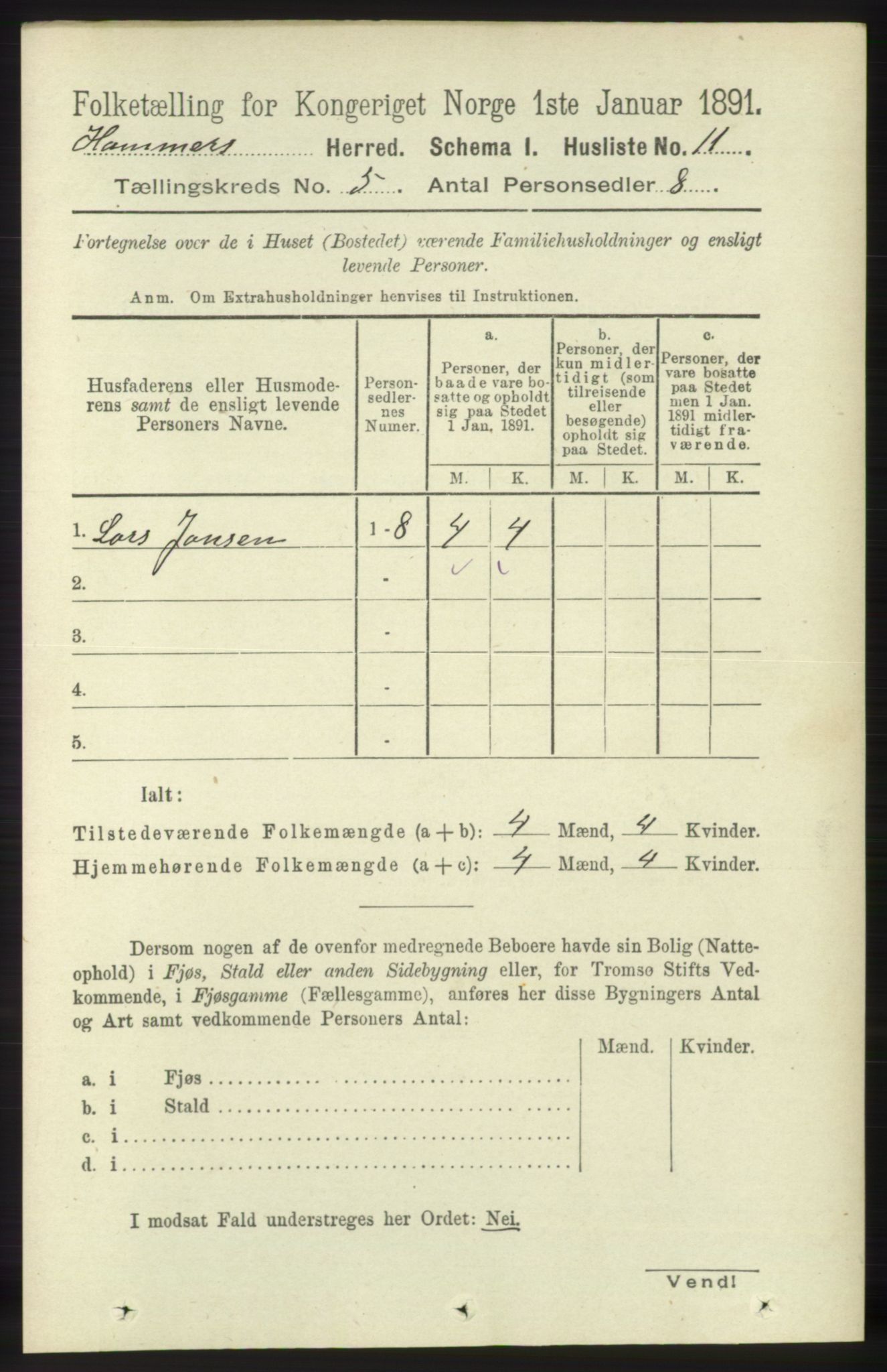 RA, 1891 census for 1254 Hamre, 1891, p. 1183