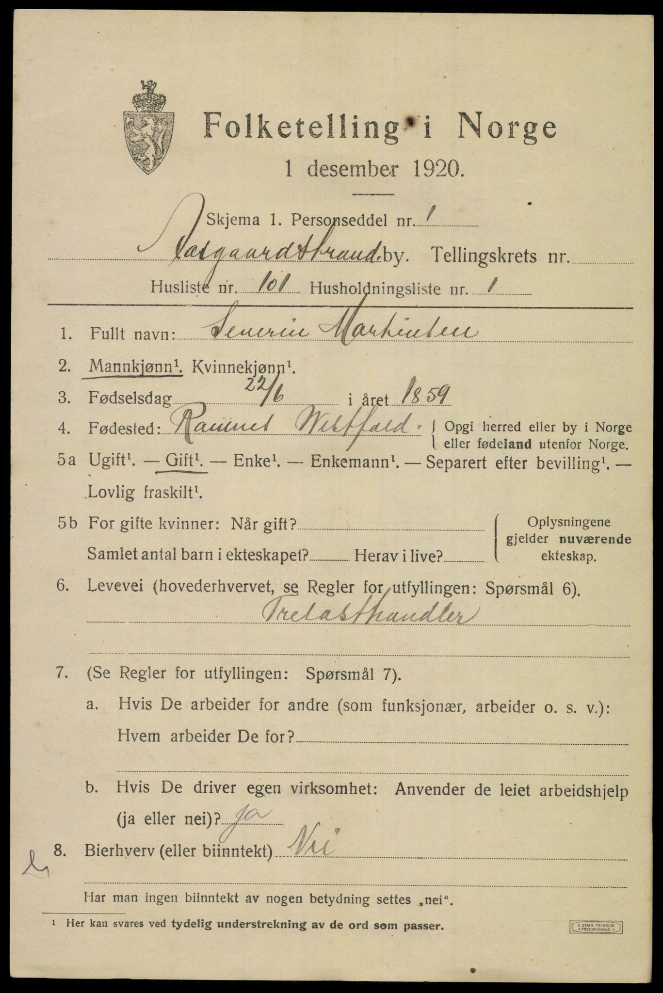 SAKO, 1920 census for Åsgårdstrand, 1920, p. 1255