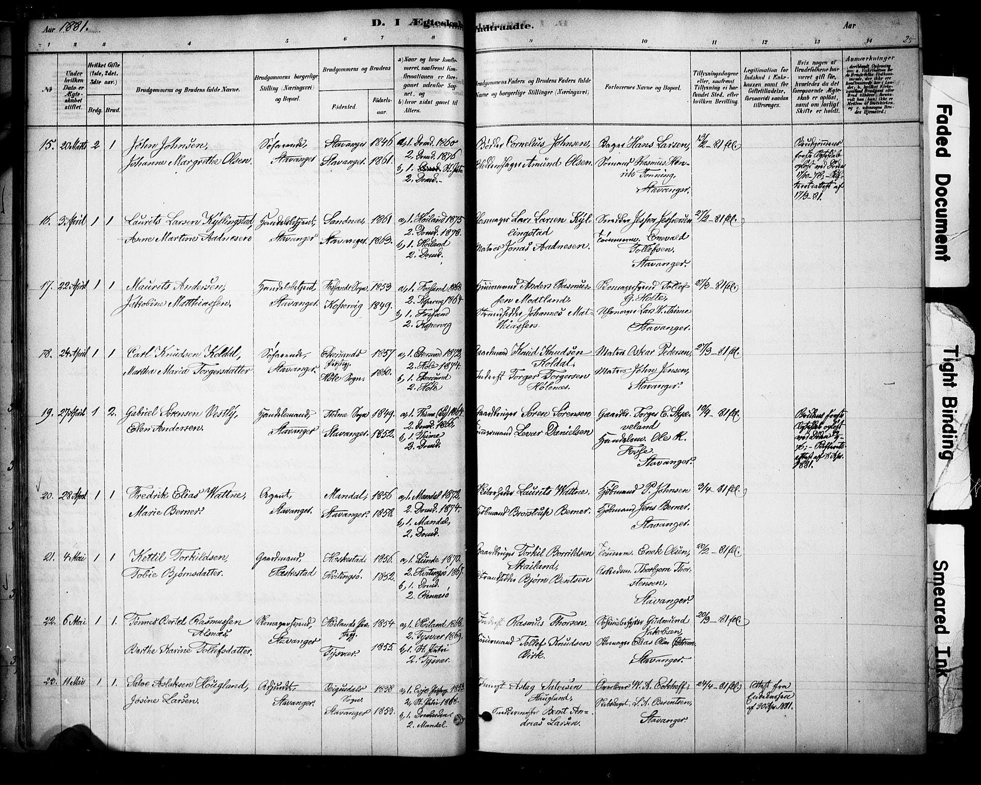 Domkirken sokneprestkontor, AV/SAST-A-101812/001/30/30BA/L0029: Parish register (official) no. A 28, 1878-1904, p. 25