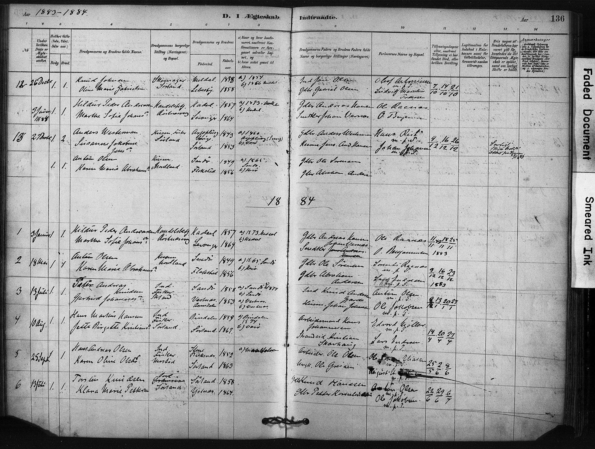 Ministerialprotokoller, klokkerbøker og fødselsregistre - Nordland, SAT/A-1459/807/L0122: Parish register (official) no. 807A05, 1880-1902, p. 136