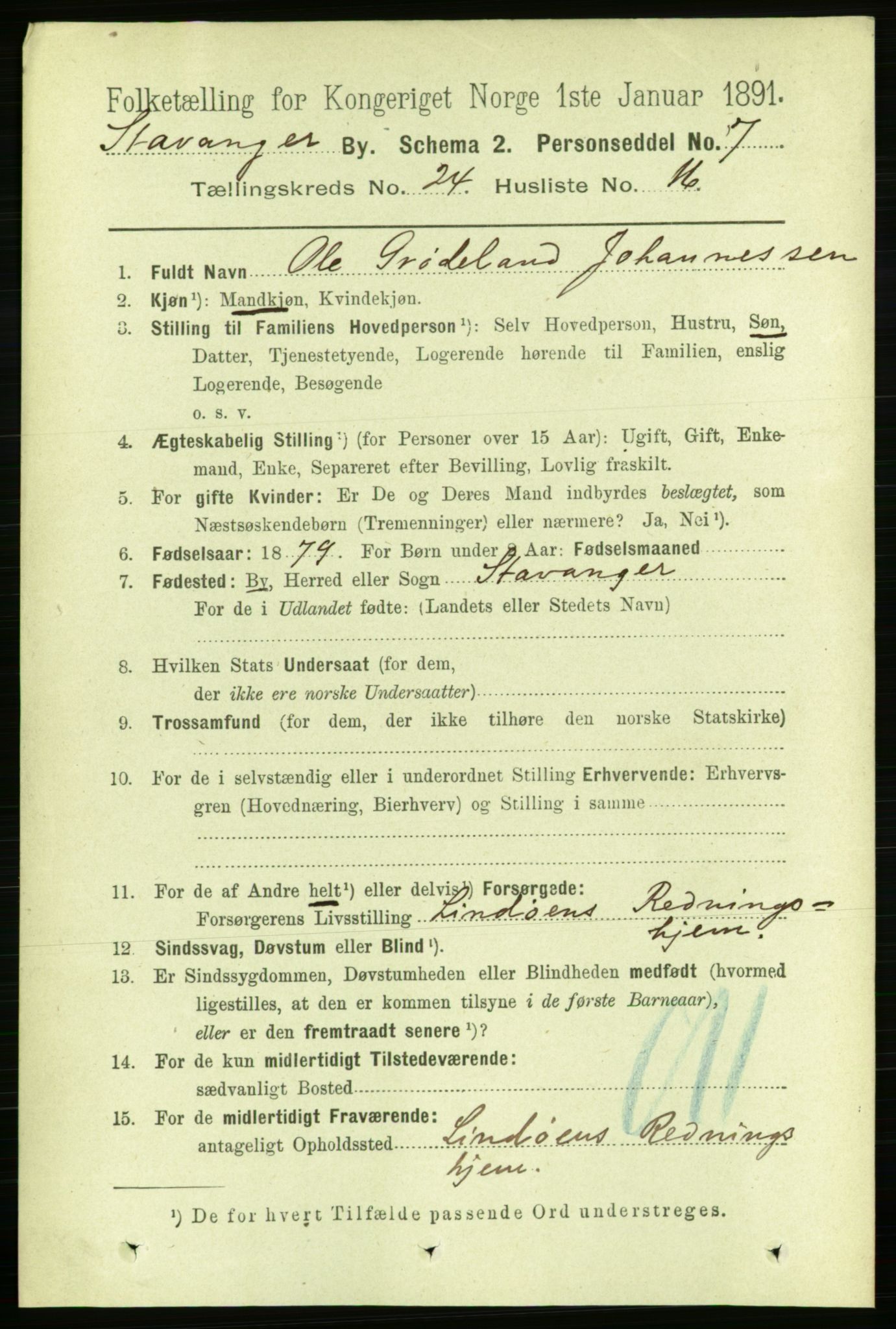 RA, 1891 census for 1103 Stavanger, 1891, p. 26484