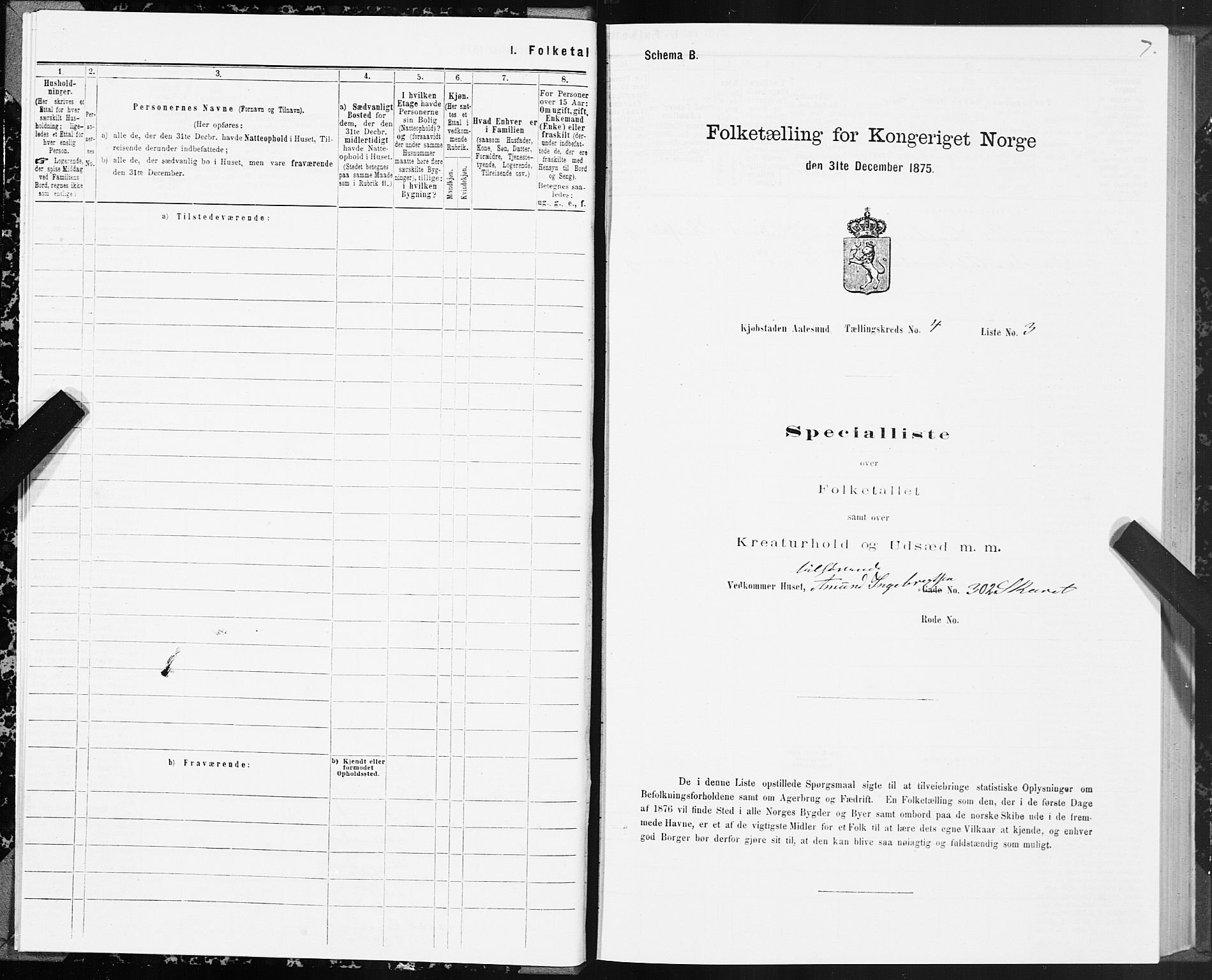 SAT, 1875 census for 1501P Ålesund, 1875, p. 4007