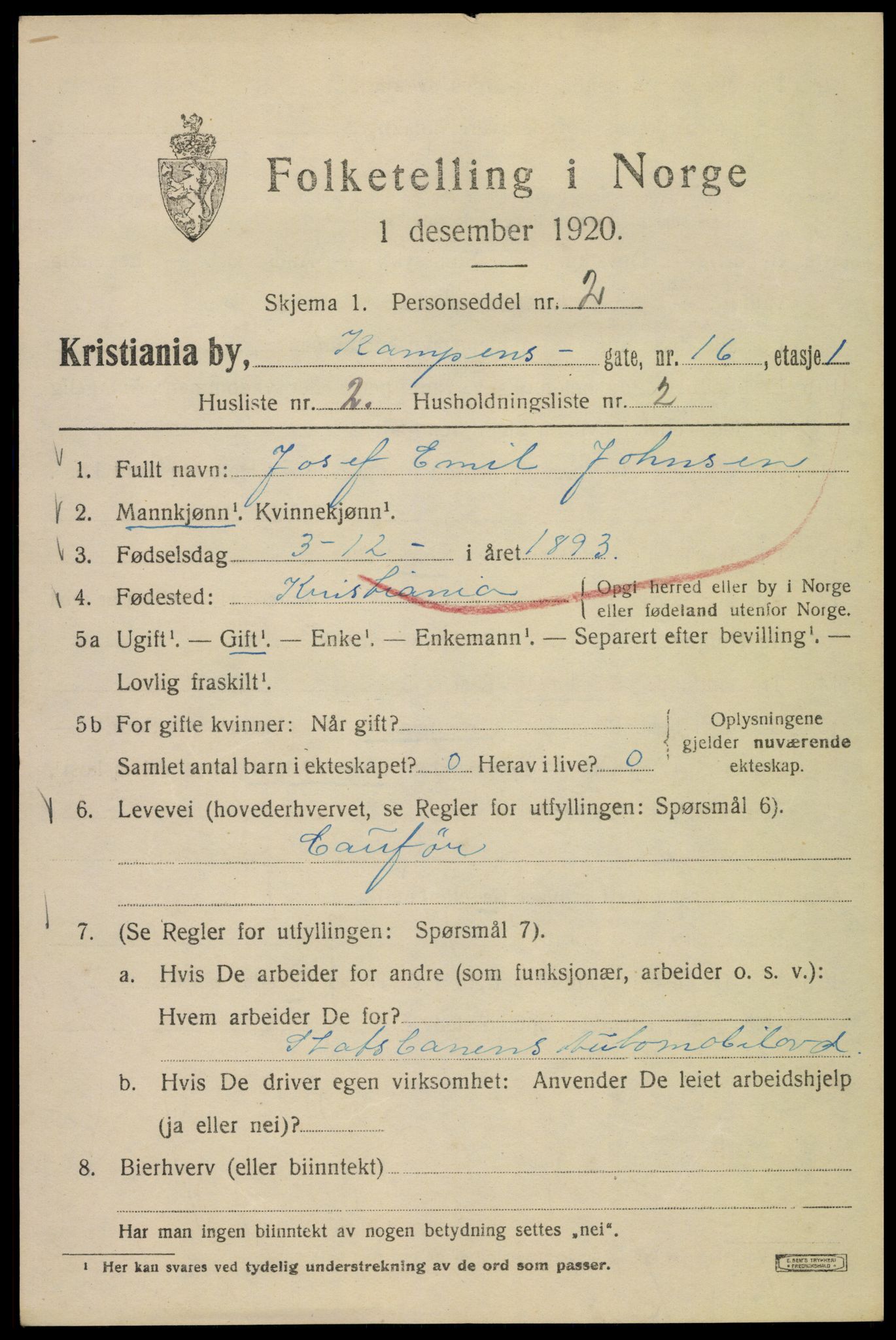 SAO, 1920 census for Kristiania, 1920, p. 326001