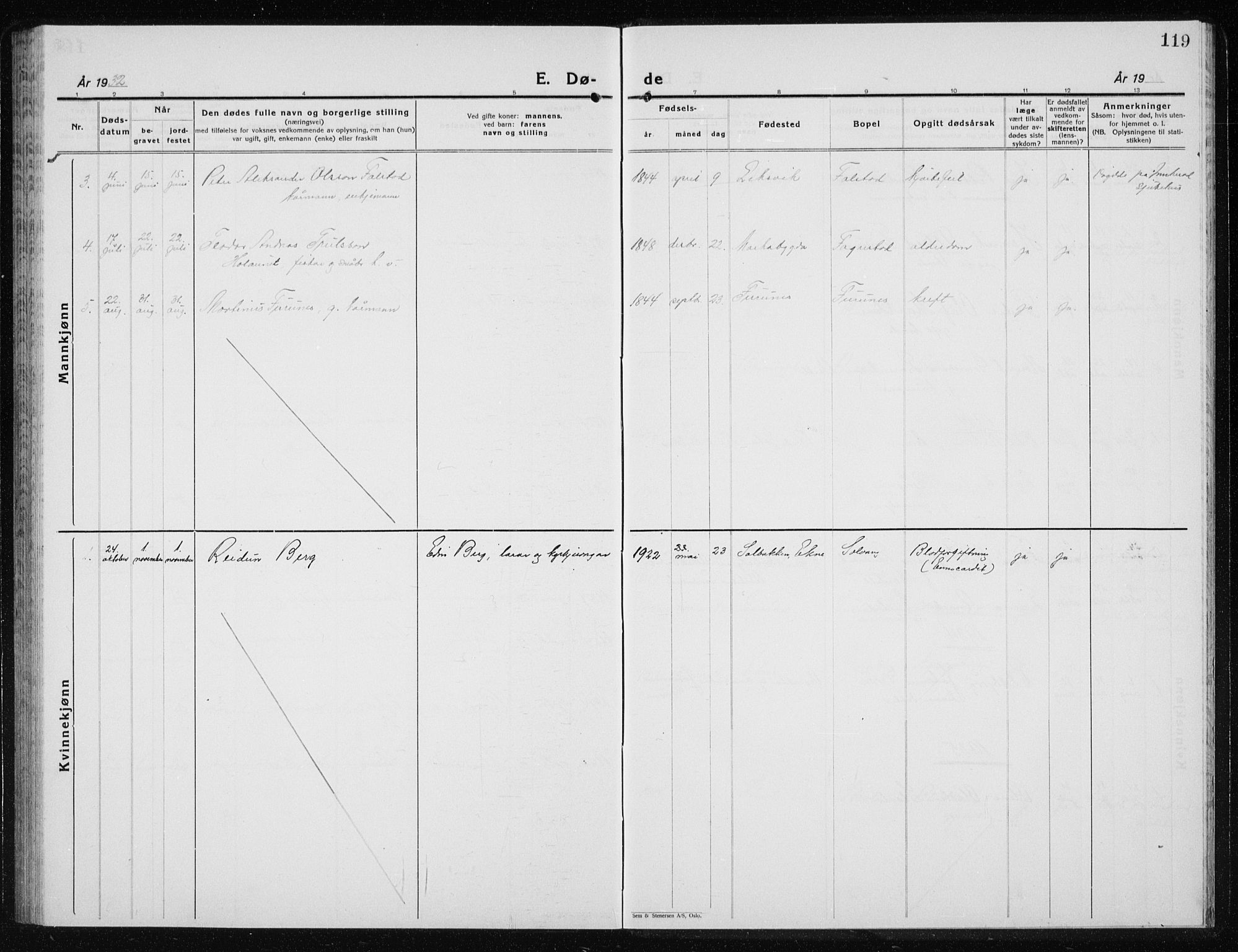 Ministerialprotokoller, klokkerbøker og fødselsregistre - Nord-Trøndelag, SAT/A-1458/719/L0180: Parish register (copy) no. 719C01, 1878-1940, p. 119