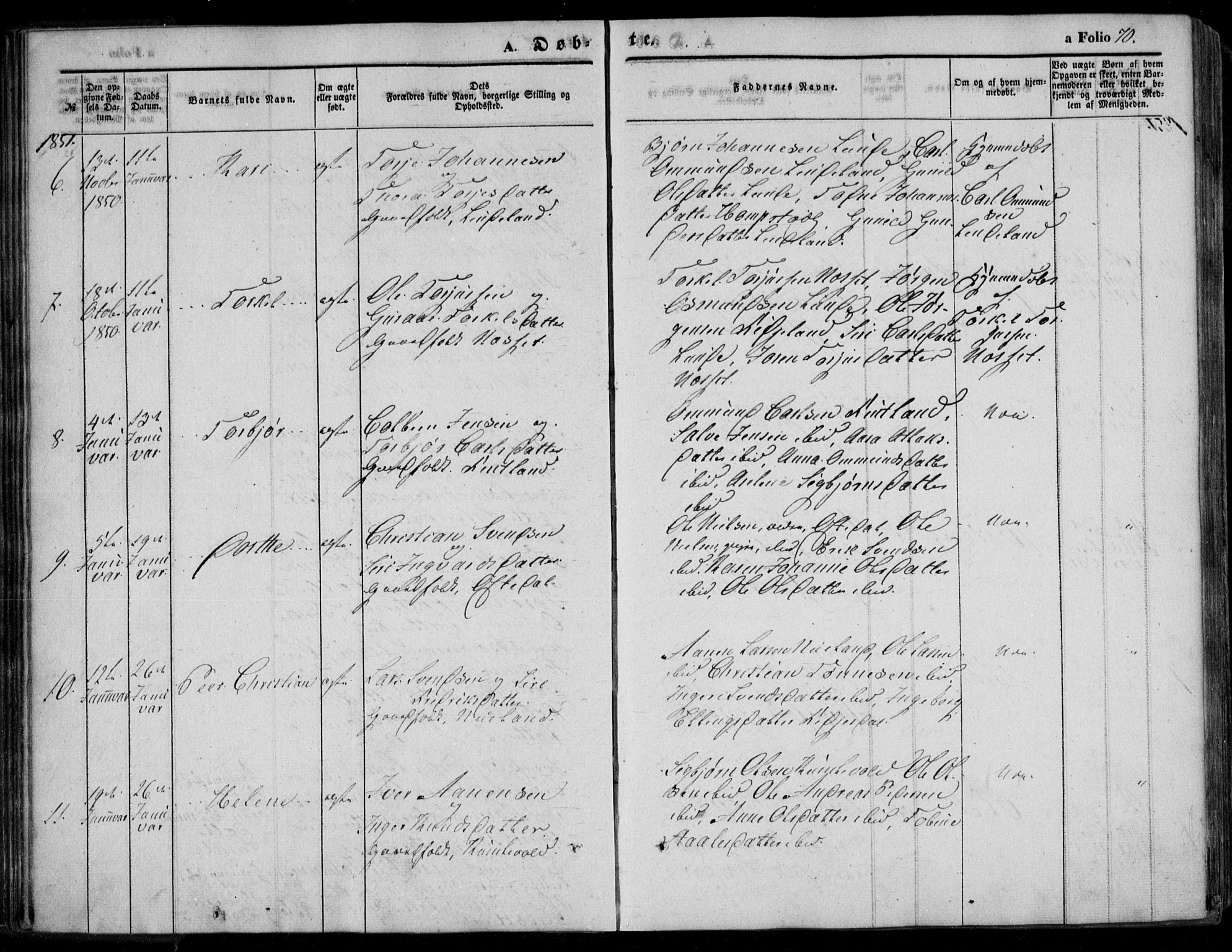 Bakke sokneprestkontor, AV/SAK-1111-0002/F/Fa/Faa/L0005: Parish register (official) no. A 5, 1847-1855, p. 70