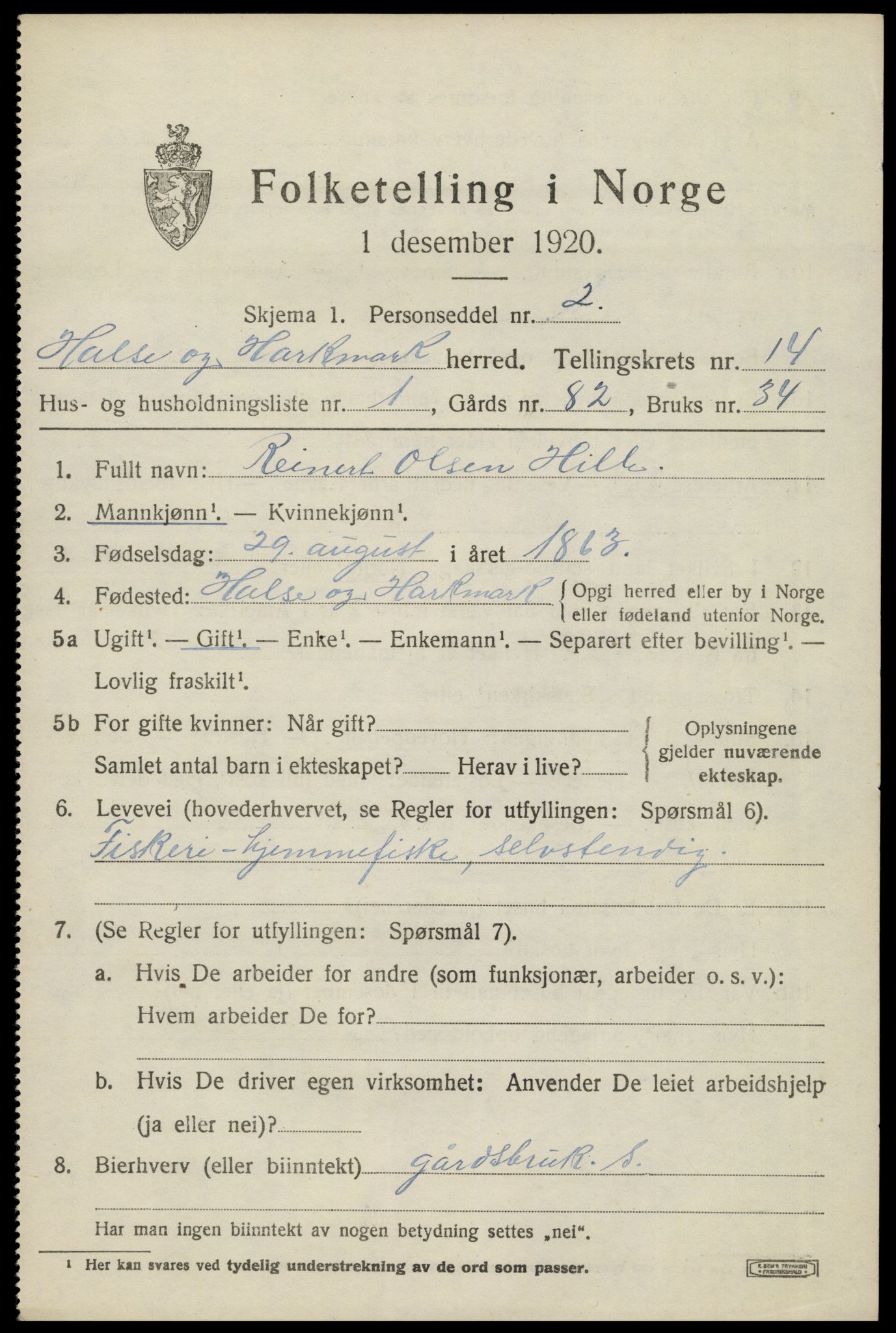 SAK, 1920 census for Halse og Harkmark, 1920, p. 7599