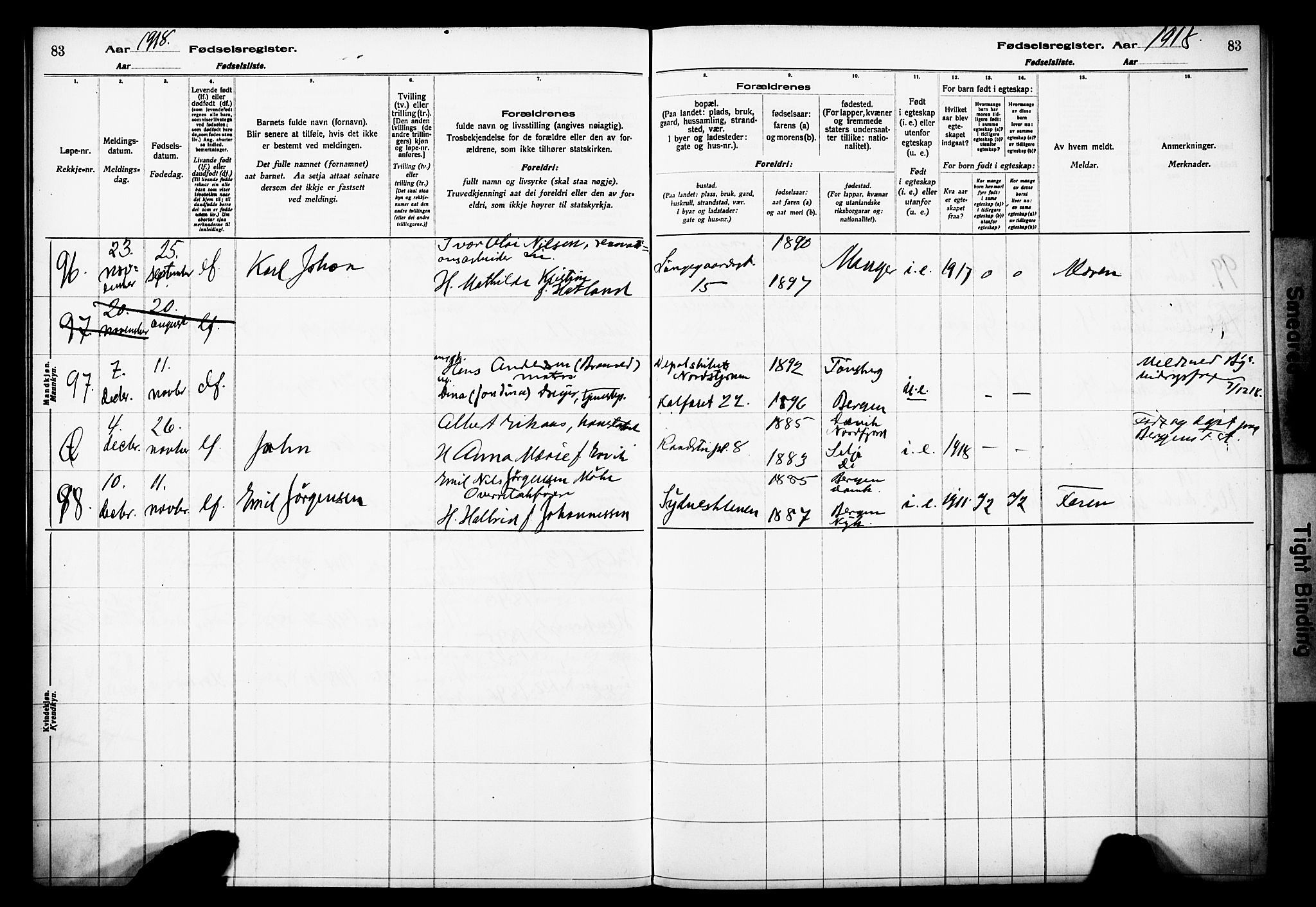 Domkirken sokneprestembete, AV/SAB-A-74801/I/Id/L00A1: Birth register no. A 1, 1916-1923, p. 83