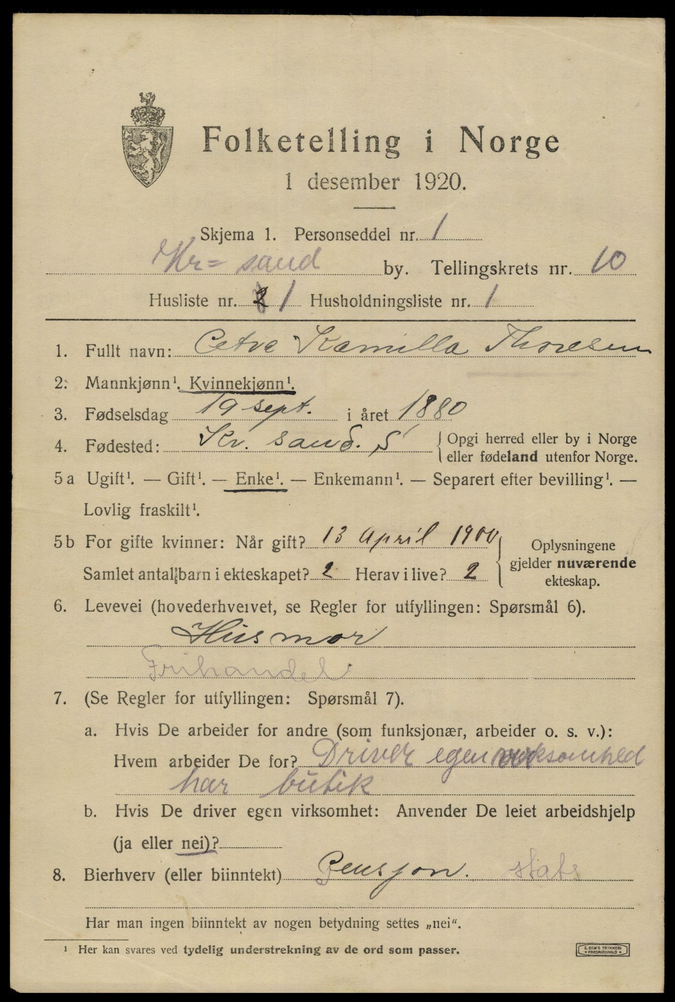 SAK, 1920 census for Kristiansand, 1920, p. 23597