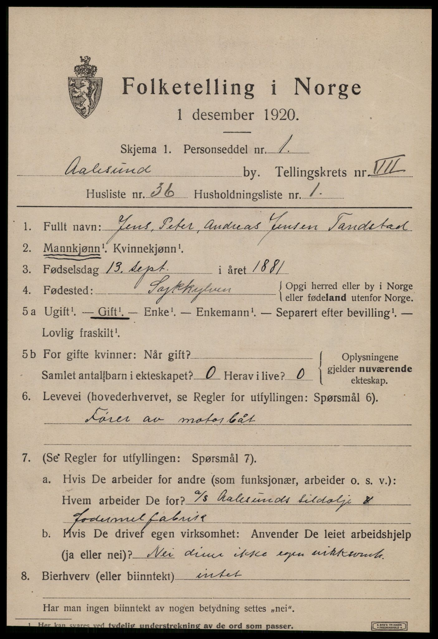 SAT, 1920 census for Ålesund, 1920, p. 20442