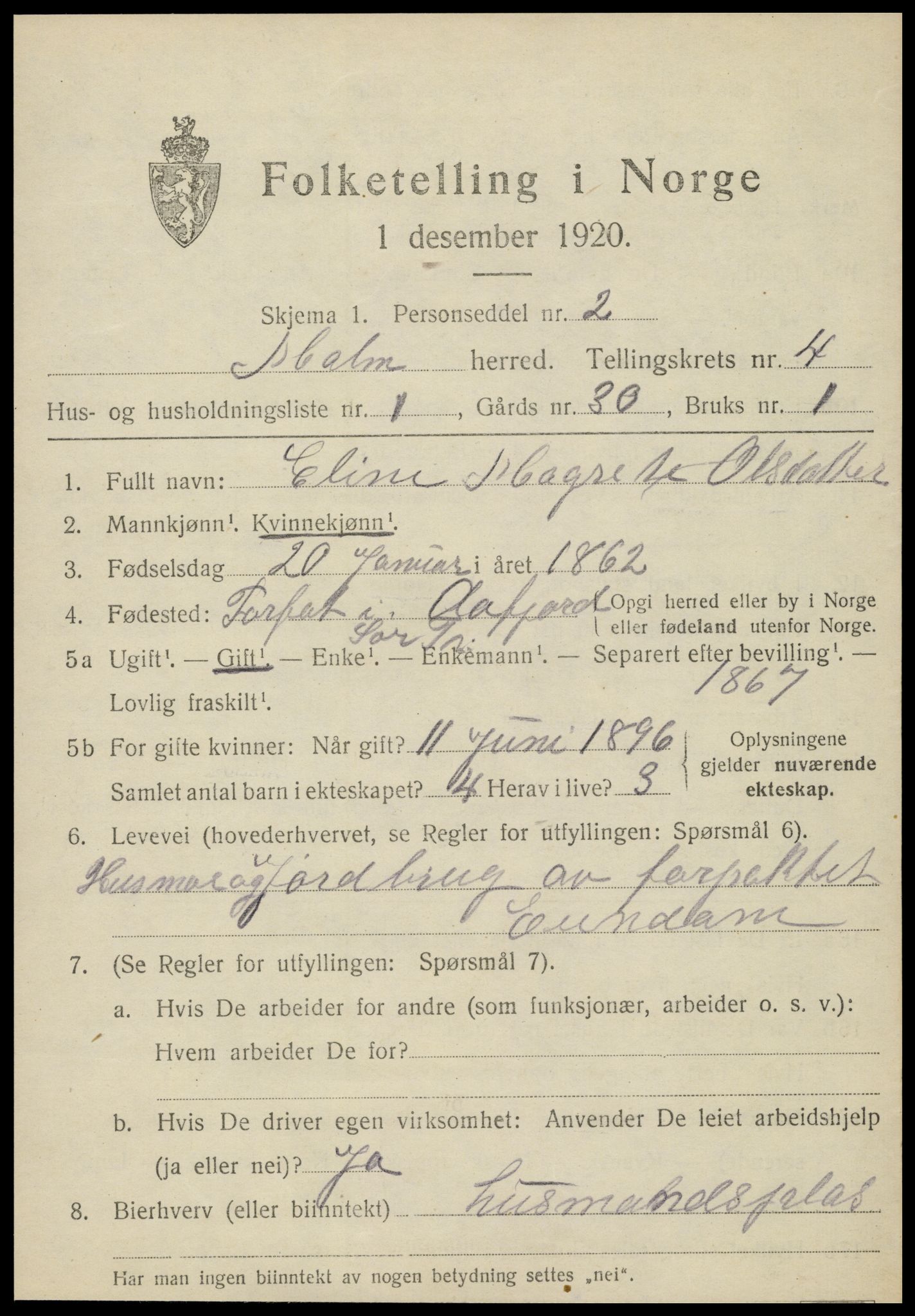 SAT, 1920 census for Malm, 1920, p. 2489