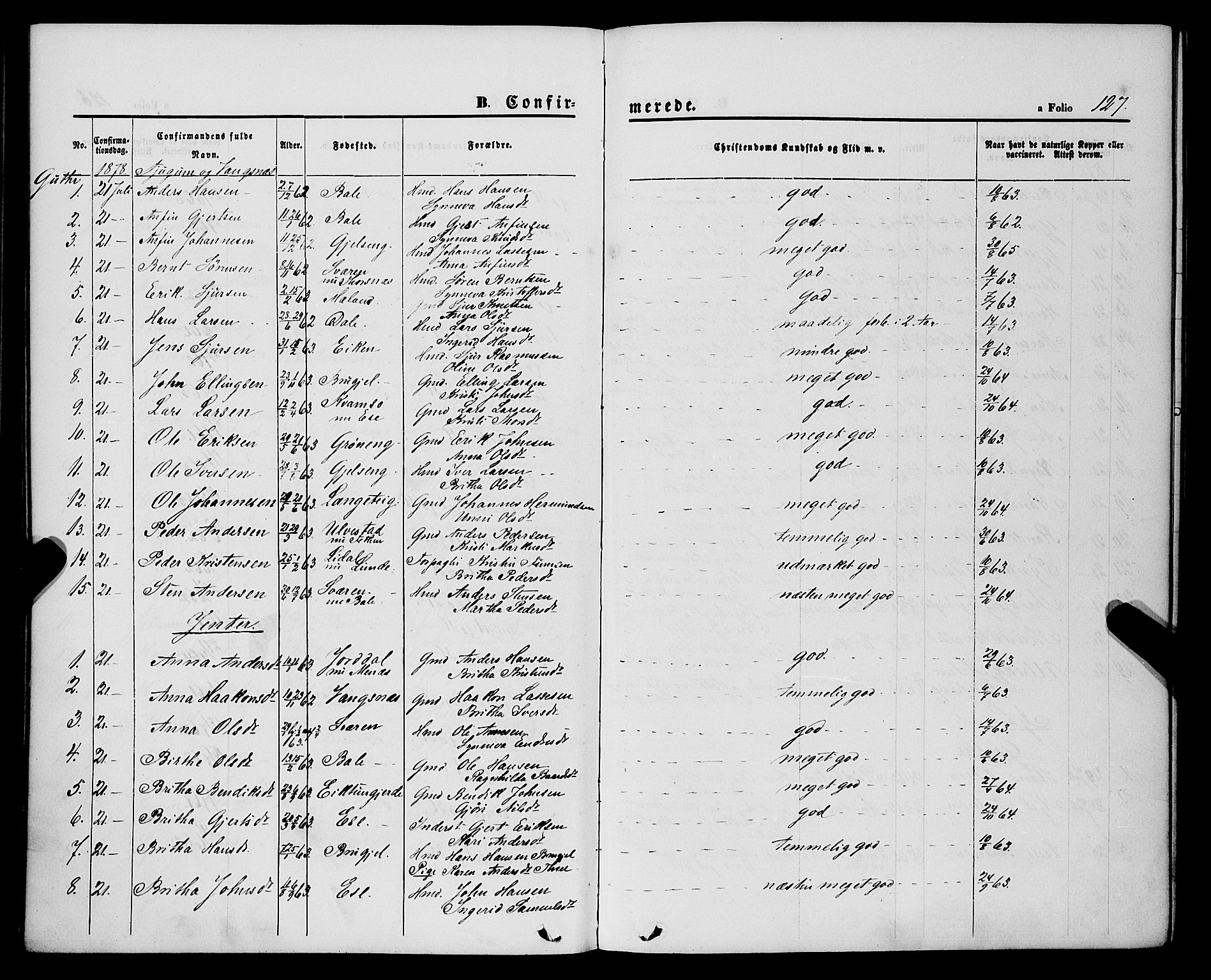 Balestrand sokneprestembete, AV/SAB-A-79601/H/Haa/Haaa/L0003: Parish register (official) no. A 3, 1867-1878, p. 127