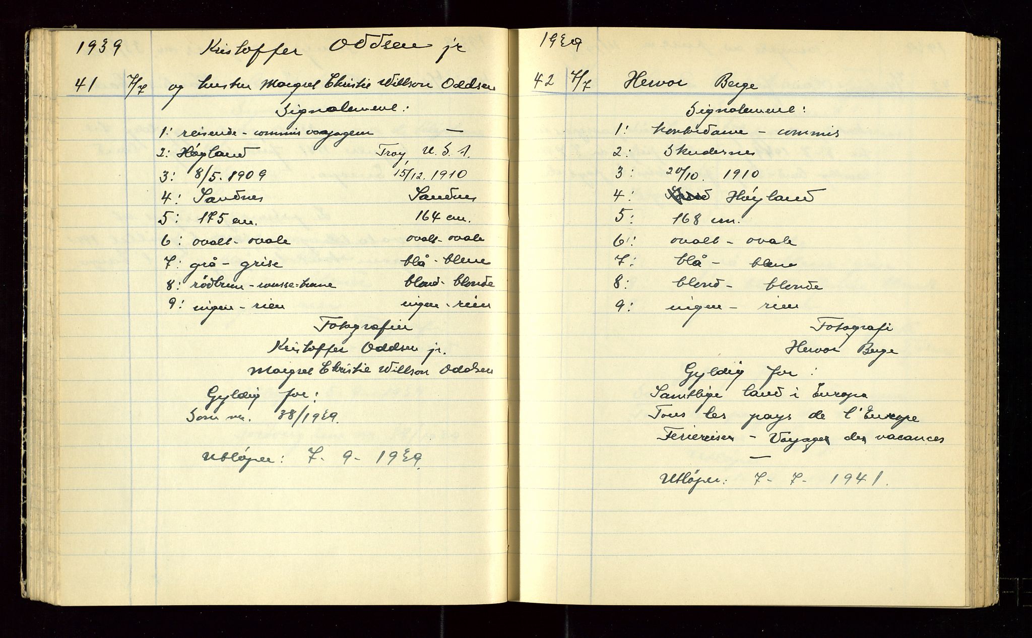 Sandnes politikammer, AV/SAST-A-100446/K/L0006: Passprotokoll, 1938-1943, p. 47