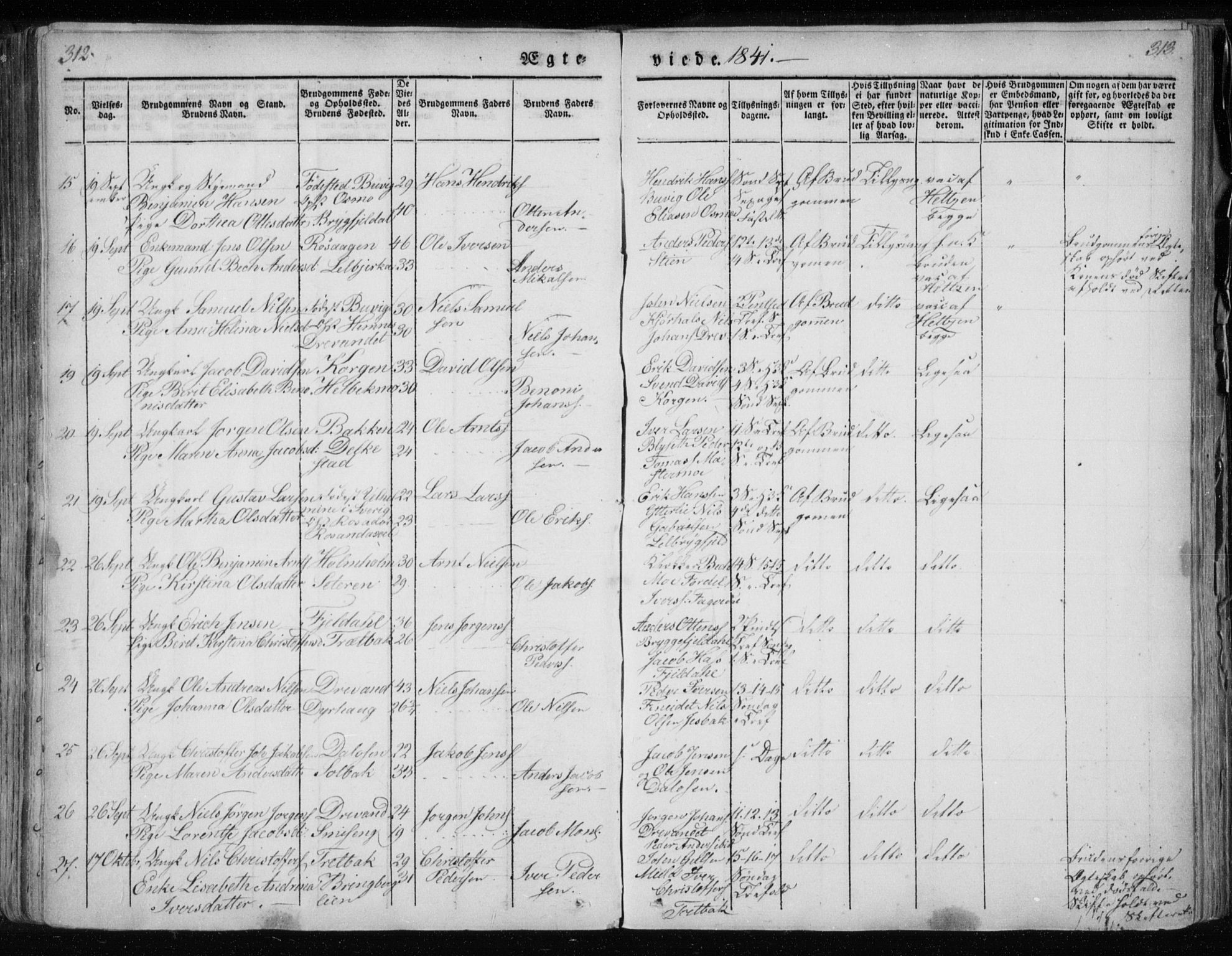 Ministerialprotokoller, klokkerbøker og fødselsregistre - Nordland, AV/SAT-A-1459/825/L0354: Parish register (official) no. 825A08, 1826-1841, p. 312-313