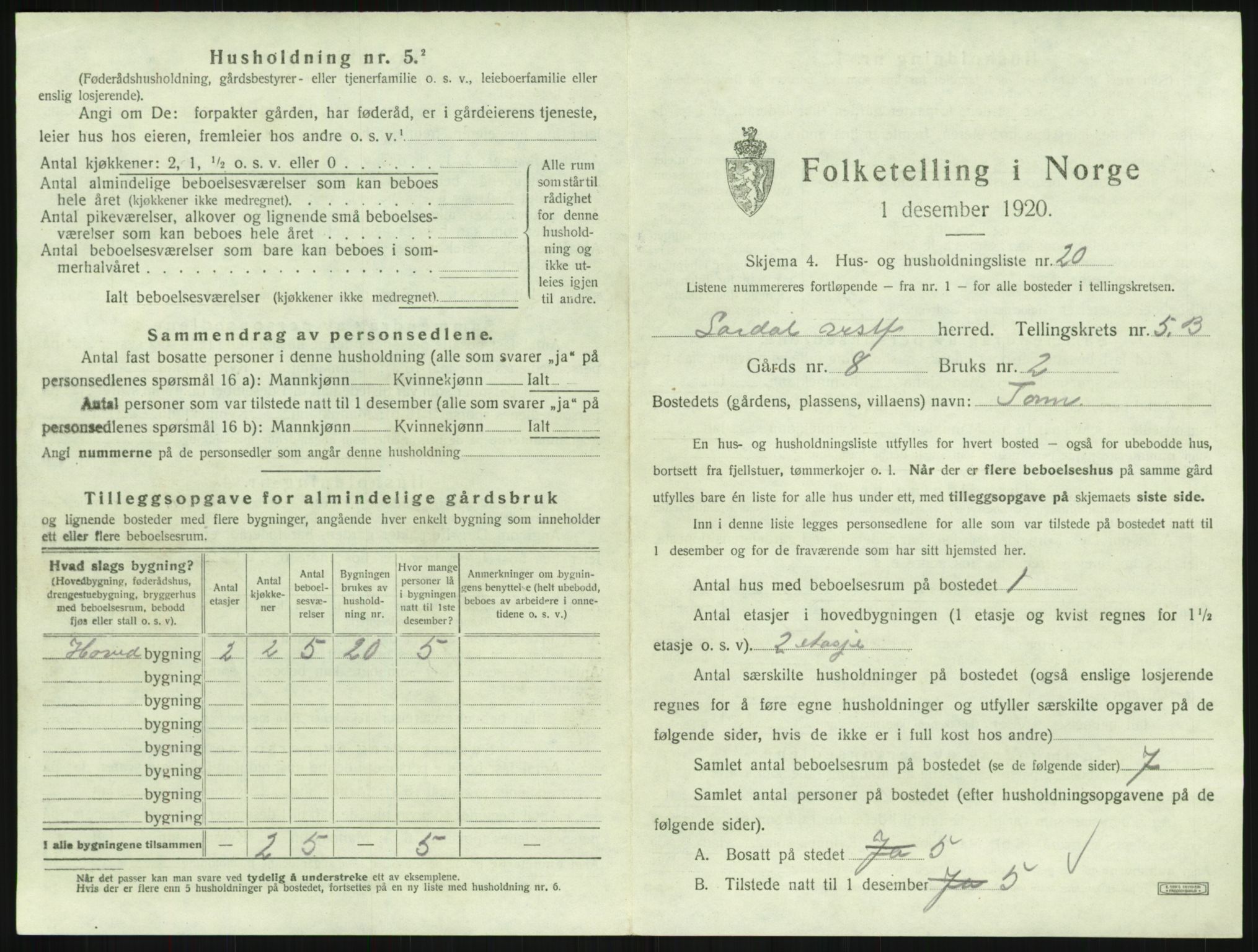 SAKO, 1920 census for Lardal, 1920, p. 859