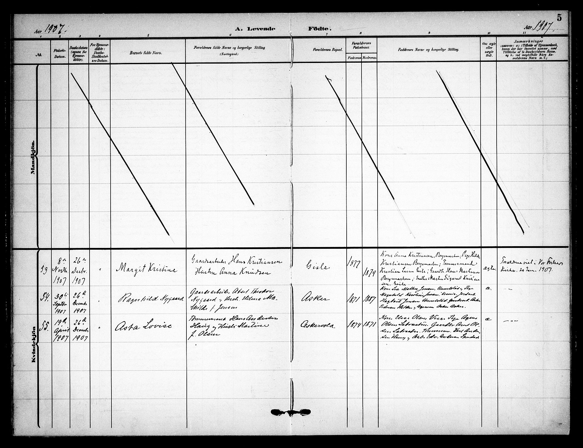 Asker prestekontor Kirkebøker, SAO/A-10256a/F/Fa/L0017: Parish register (official) no. I 17, 1907-1915, p. 5