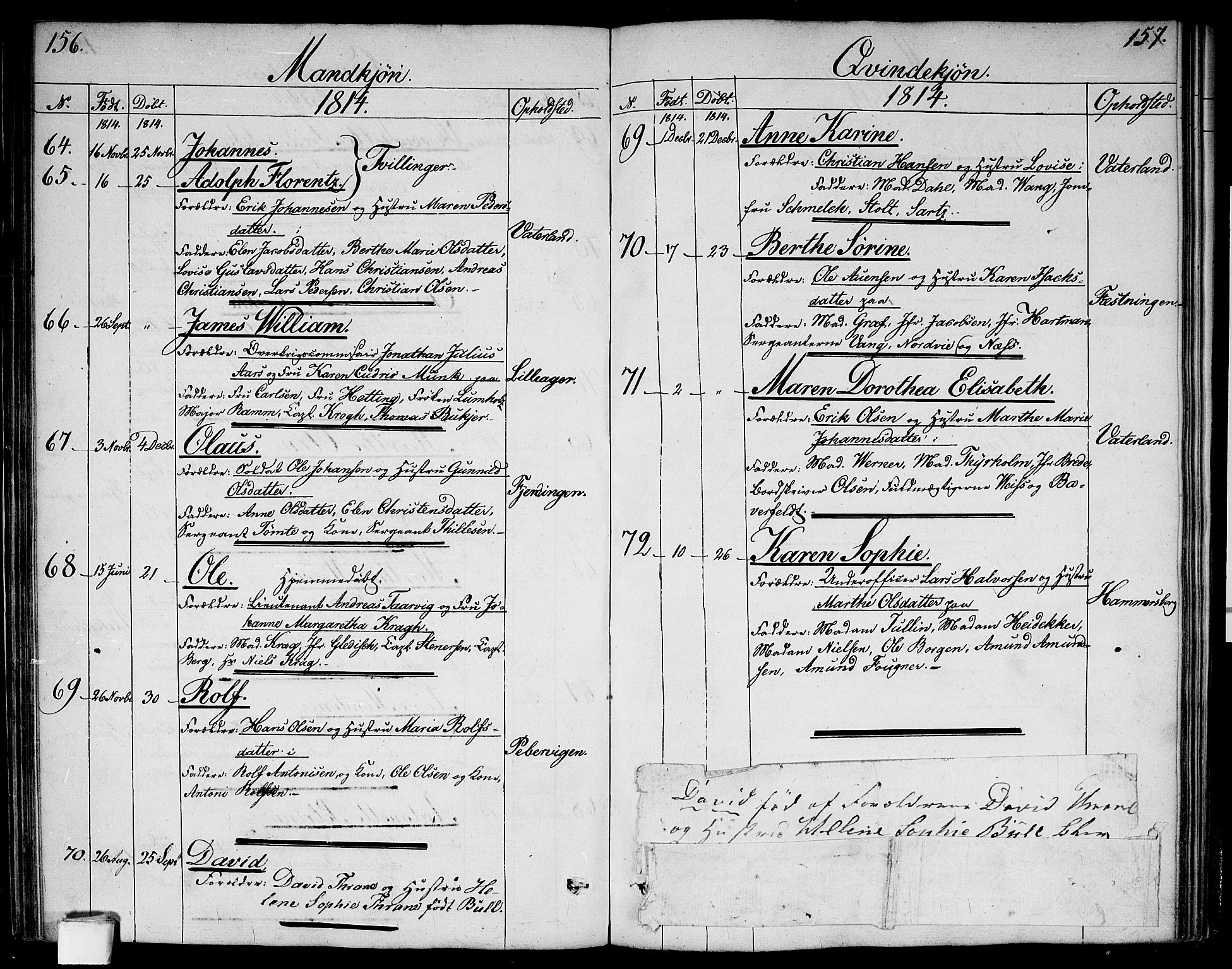 Garnisonsmenigheten Kirkebøker, SAO/A-10846/G/Ga/L0002: Parish register (copy) no. 2, 1810-1814, p. 156-157