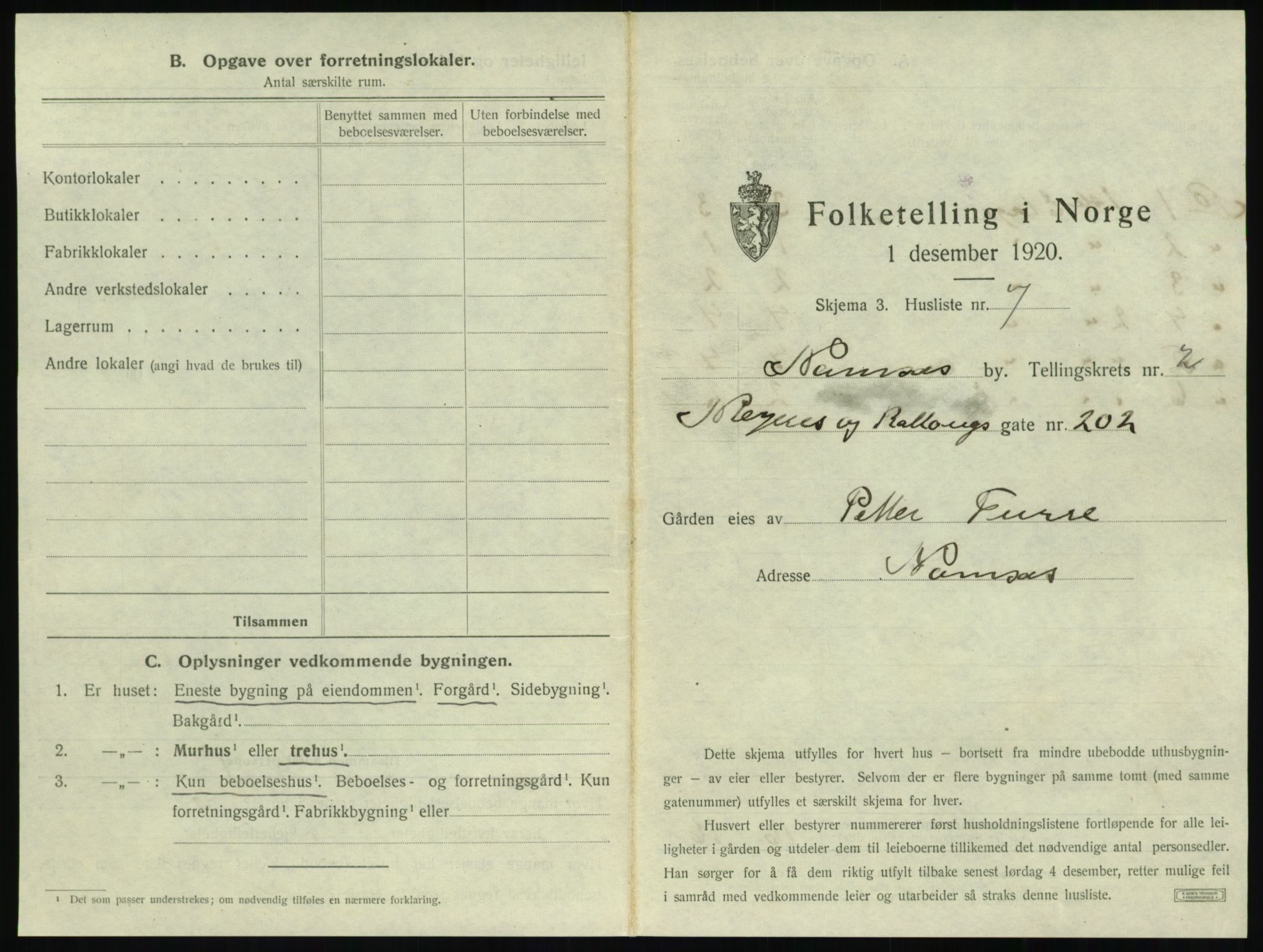 SAT, 1920 census for Namsos, 1920, p. 177