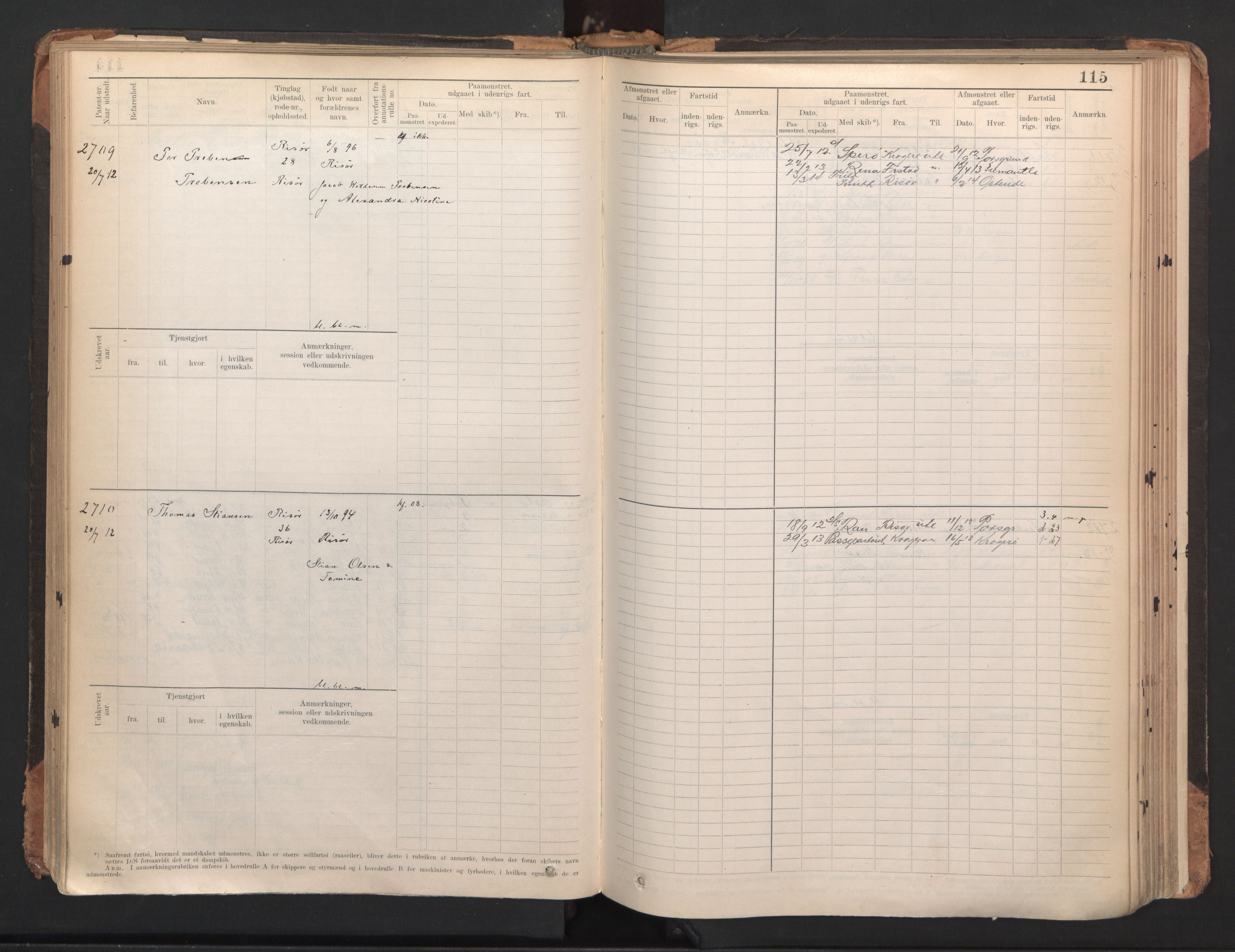 Risør mønstringskrets, AV/SAK-2031-0010/F/Fb/L0005: Hovedrulle A nr 2485-3065, Q-5, 1904-1948, p. 119