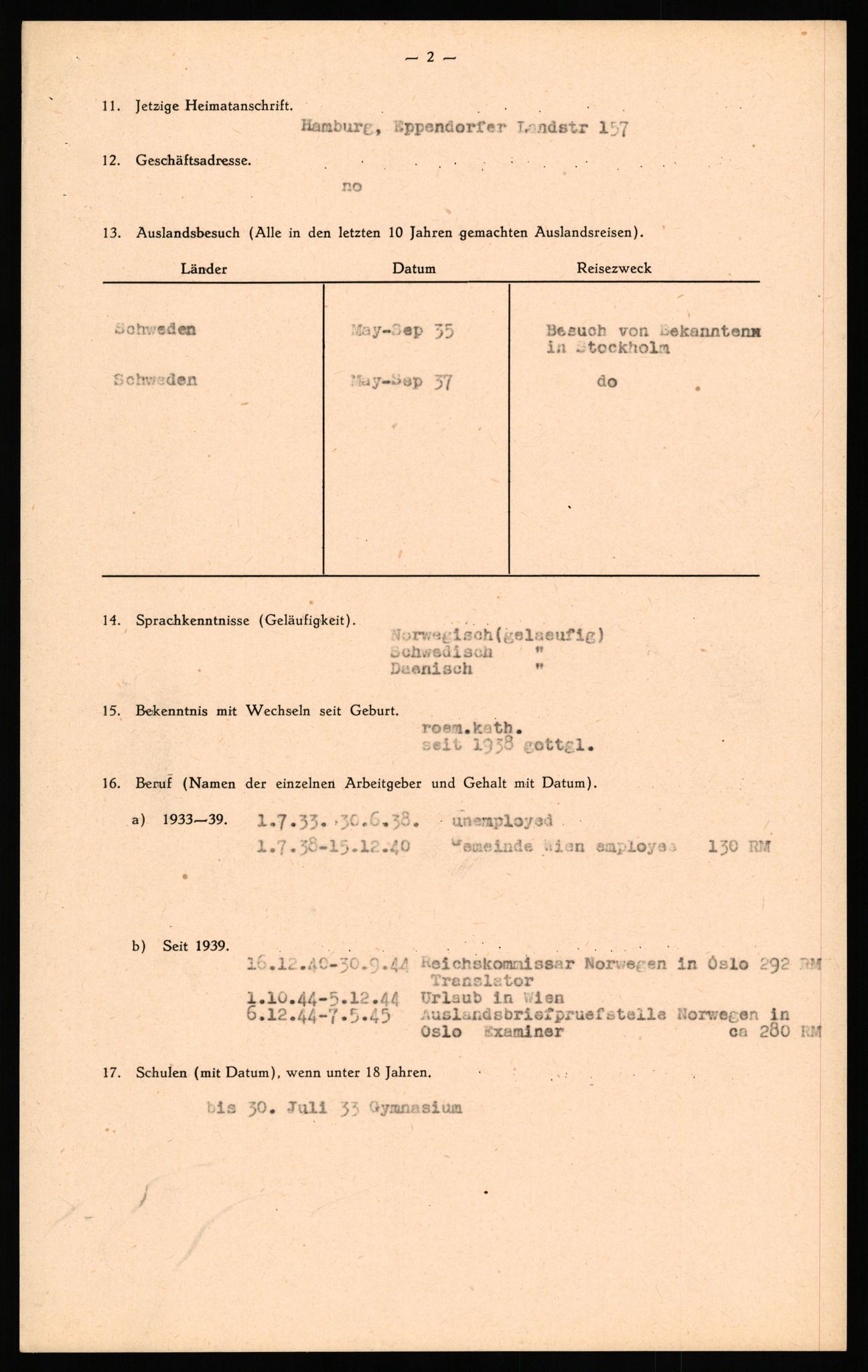 Forsvaret, Forsvarets overkommando II, AV/RA-RAFA-3915/D/Db/L0040: CI Questionaires. Tyske okkupasjonsstyrker i Norge. Østerrikere., 1945-1946, p. 280