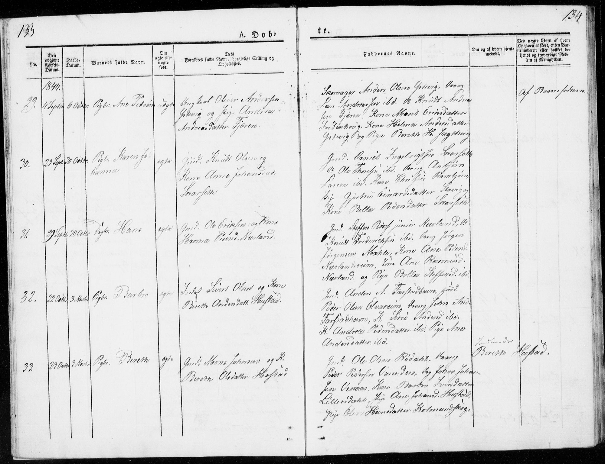 Ministerialprotokoller, klokkerbøker og fødselsregistre - Møre og Romsdal, AV/SAT-A-1454/566/L0766: Parish register (official) no. 566A05, 1842-1851, p. 133-134