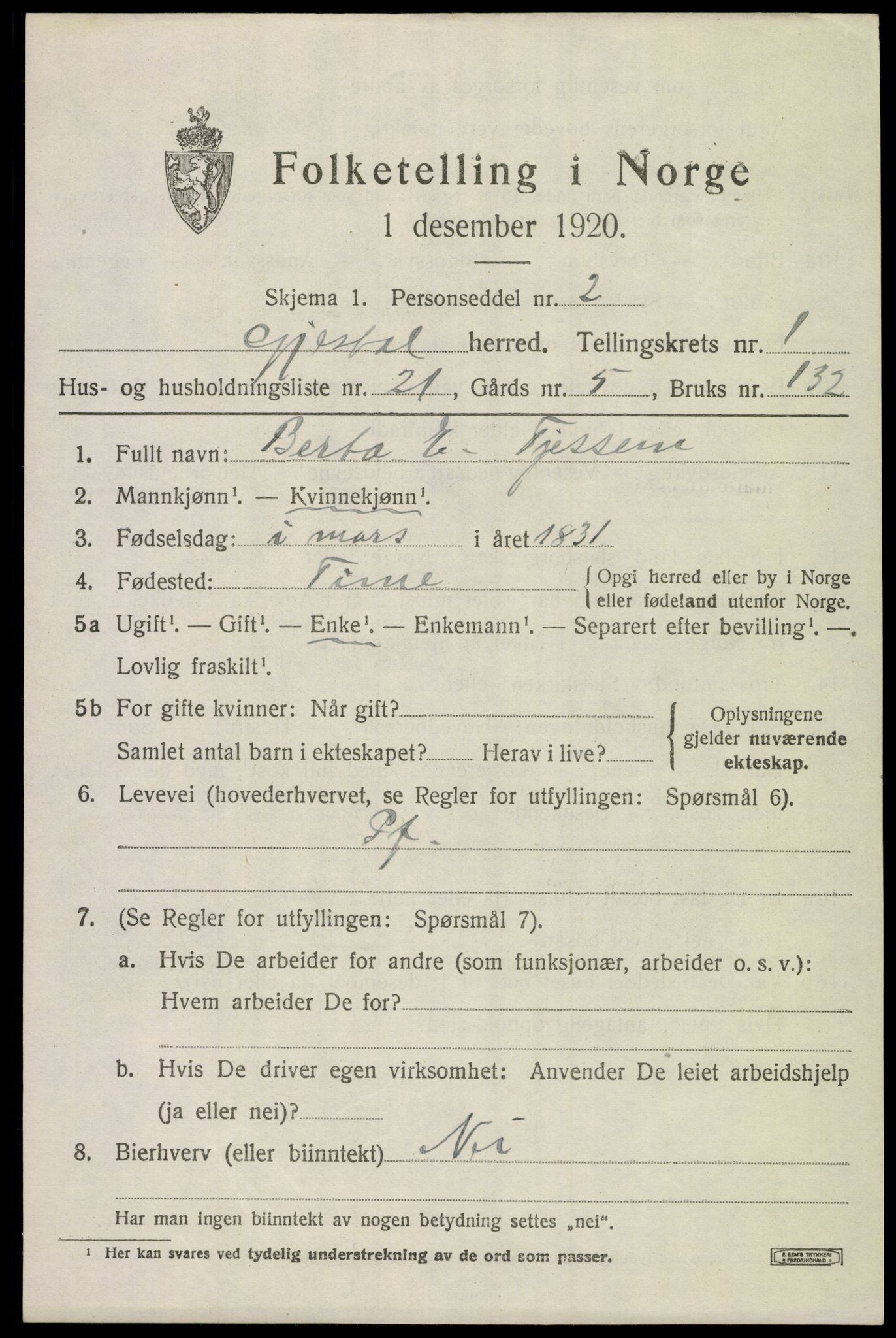 SAST, 1920 census for Gjesdal, 1920, p. 920