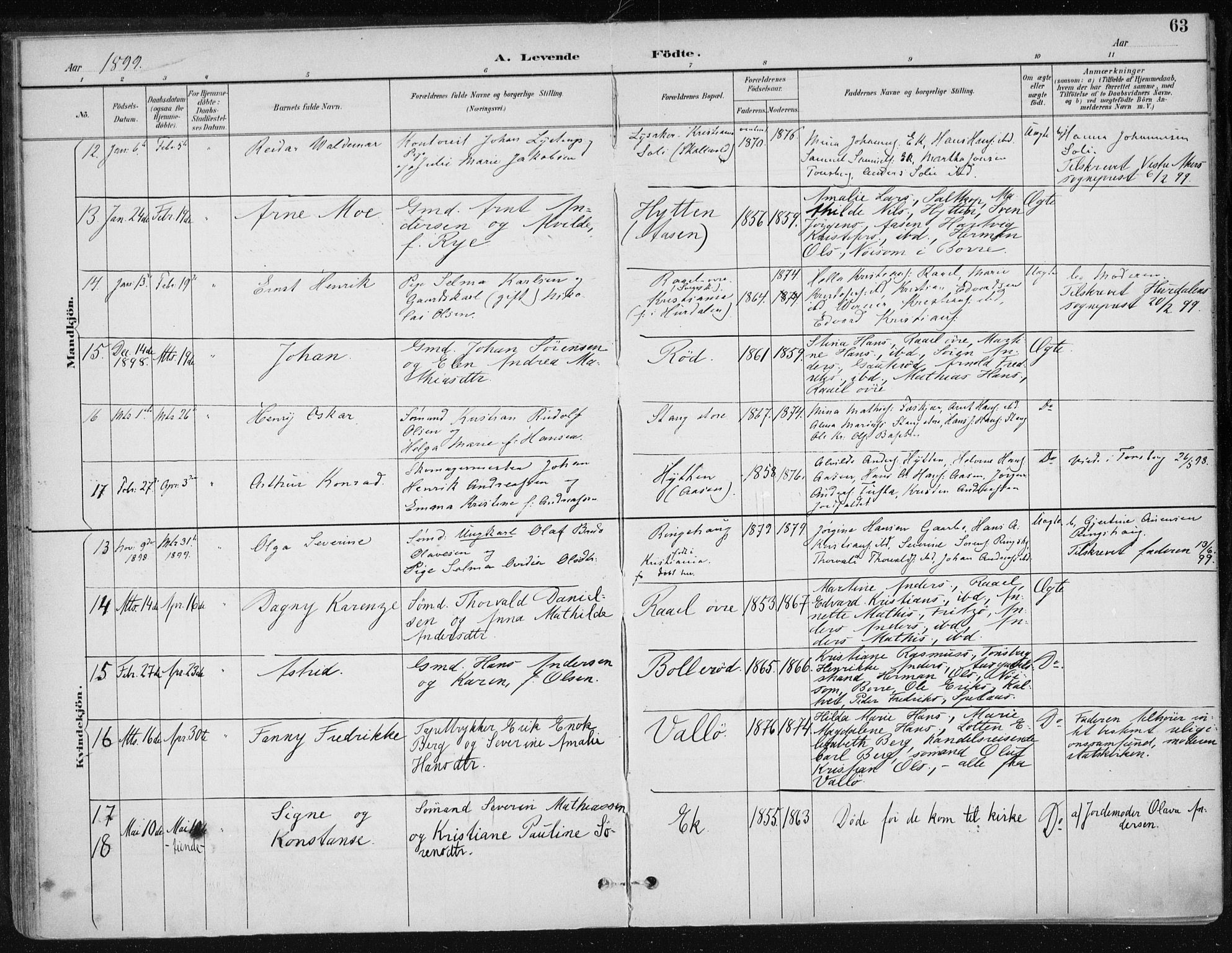 Sem kirkebøker, AV/SAKO-A-5/F/Fb/L0005: Parish register (official) no. II 5, 1892-1904, p. 63