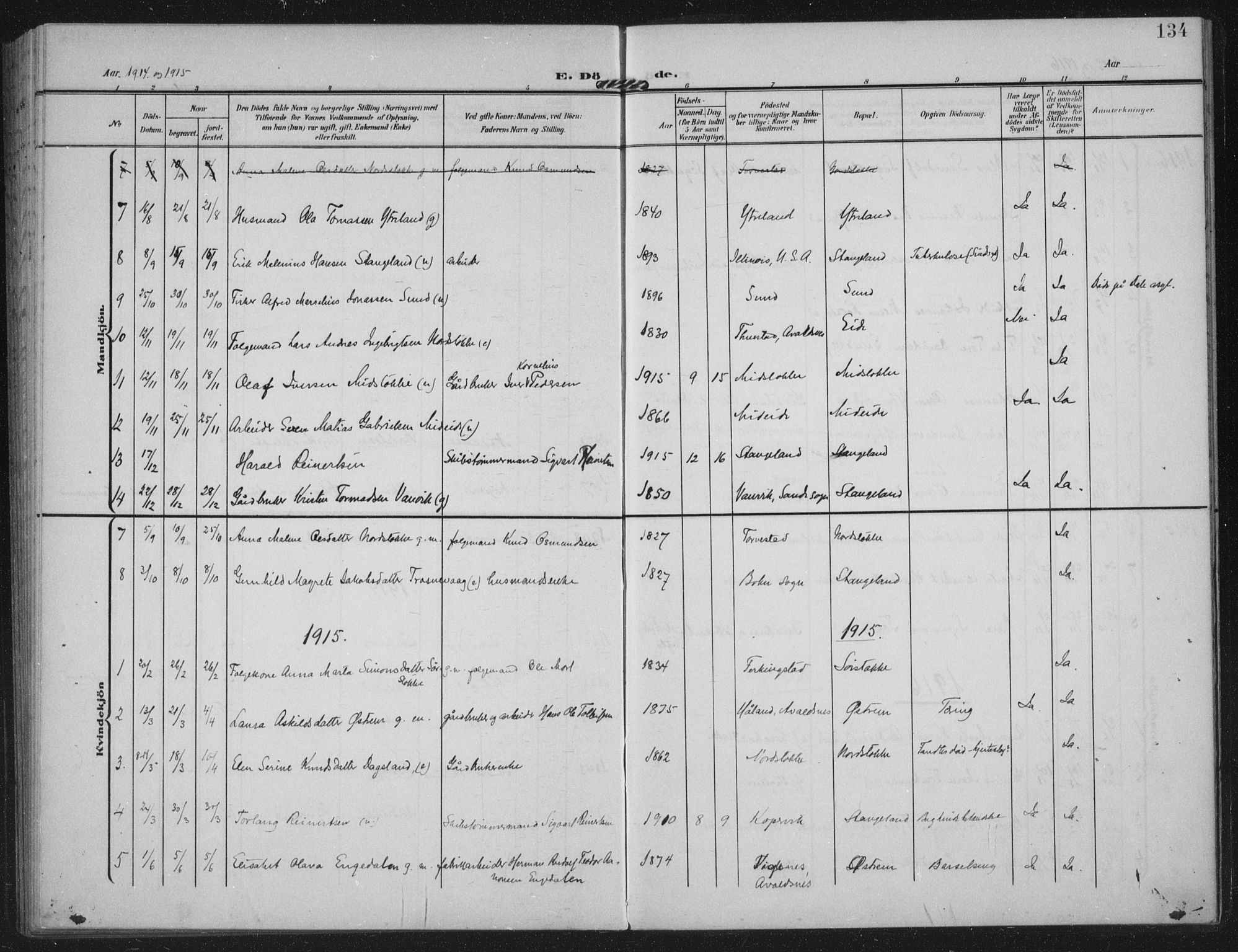 Kopervik sokneprestkontor, AV/SAST-A-101850/H/Ha/Haa/L0003: Parish register (official) no. A 3, 1906-1924, p. 134