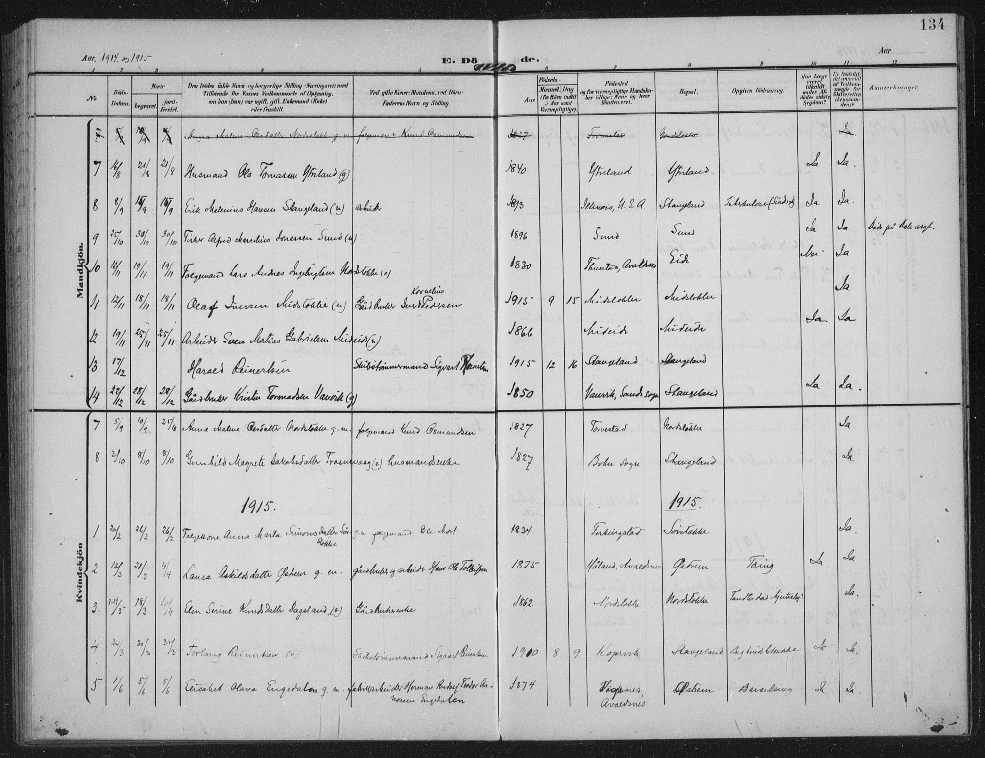 Kopervik sokneprestkontor, SAST/A-101850/H/Ha/Haa/L0003: Parish register (official) no. A 3, 1906-1924, p. 134