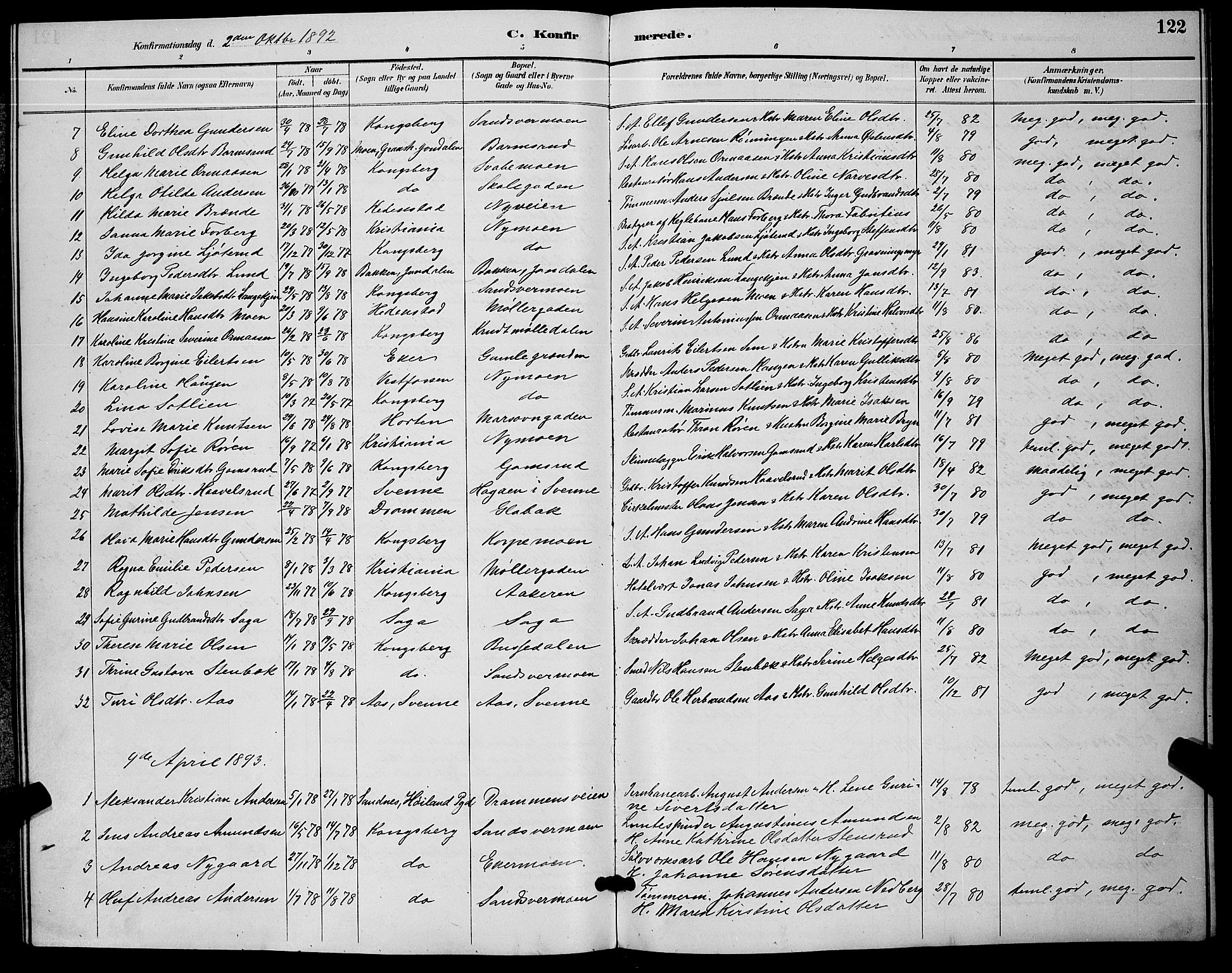 Kongsberg kirkebøker, SAKO/A-22/G/Ga/L0006: Parish register (copy) no. 6, 1890-1901, p. 122