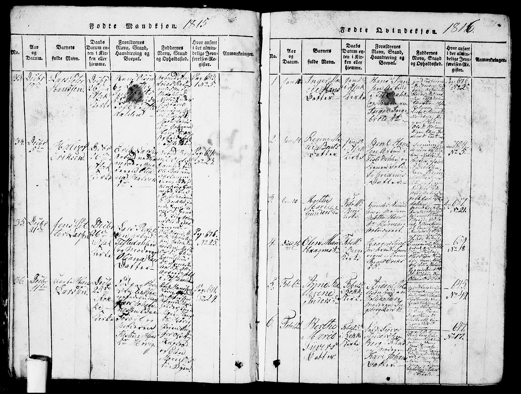 Berg prestekontor Kirkebøker, SAO/A-10902/G/Ga/L0001: Parish register (copy) no. I 1, 1815-1832, p. 20-21